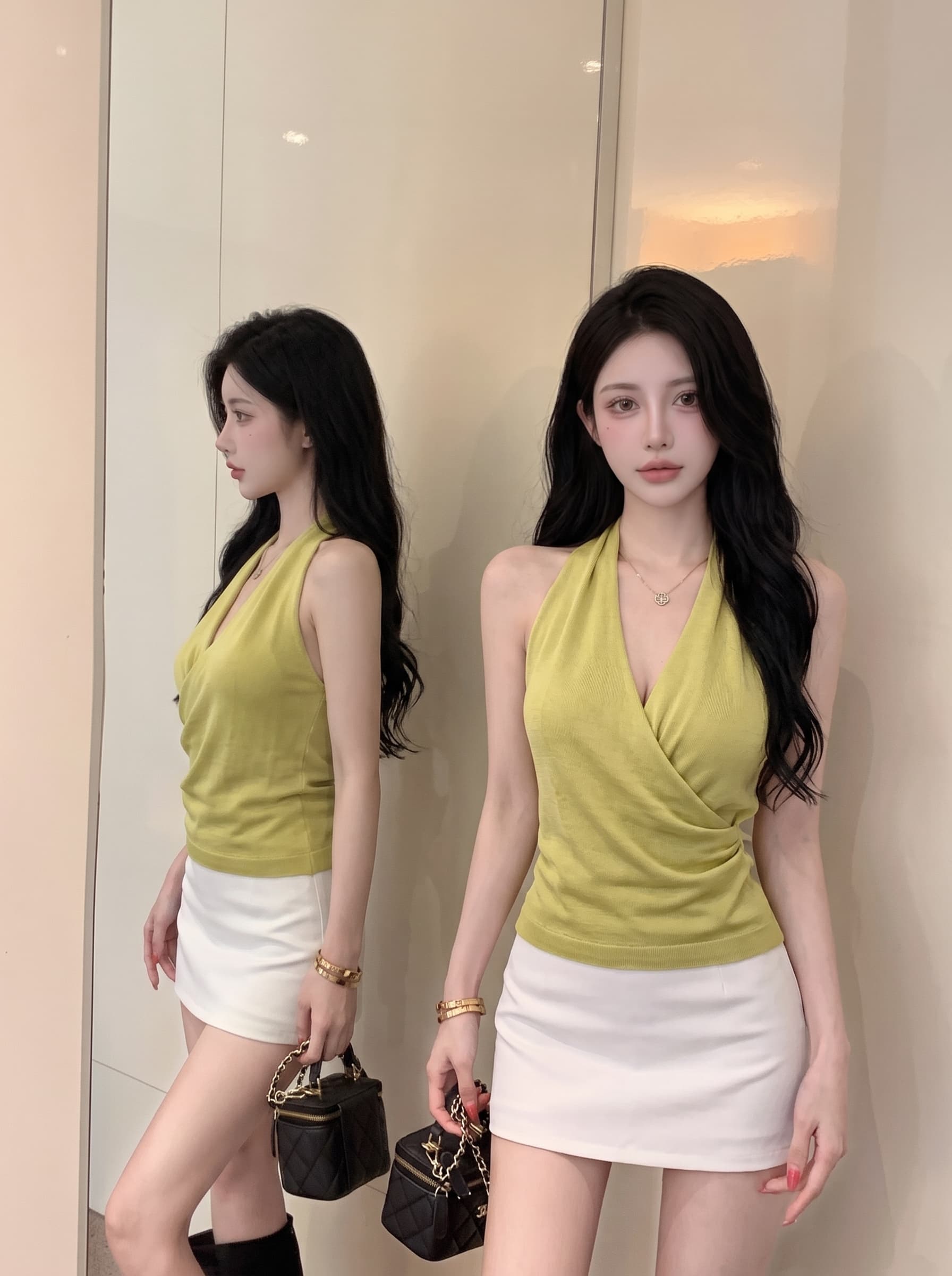 실사 프랑스식 아름다운 행침 목 캐미솔 여름 핫걸 허리 수축 슬림해 보이는 외출용 슈퍼 잘 생긴 맨위 트렌디 상세 이미지 9