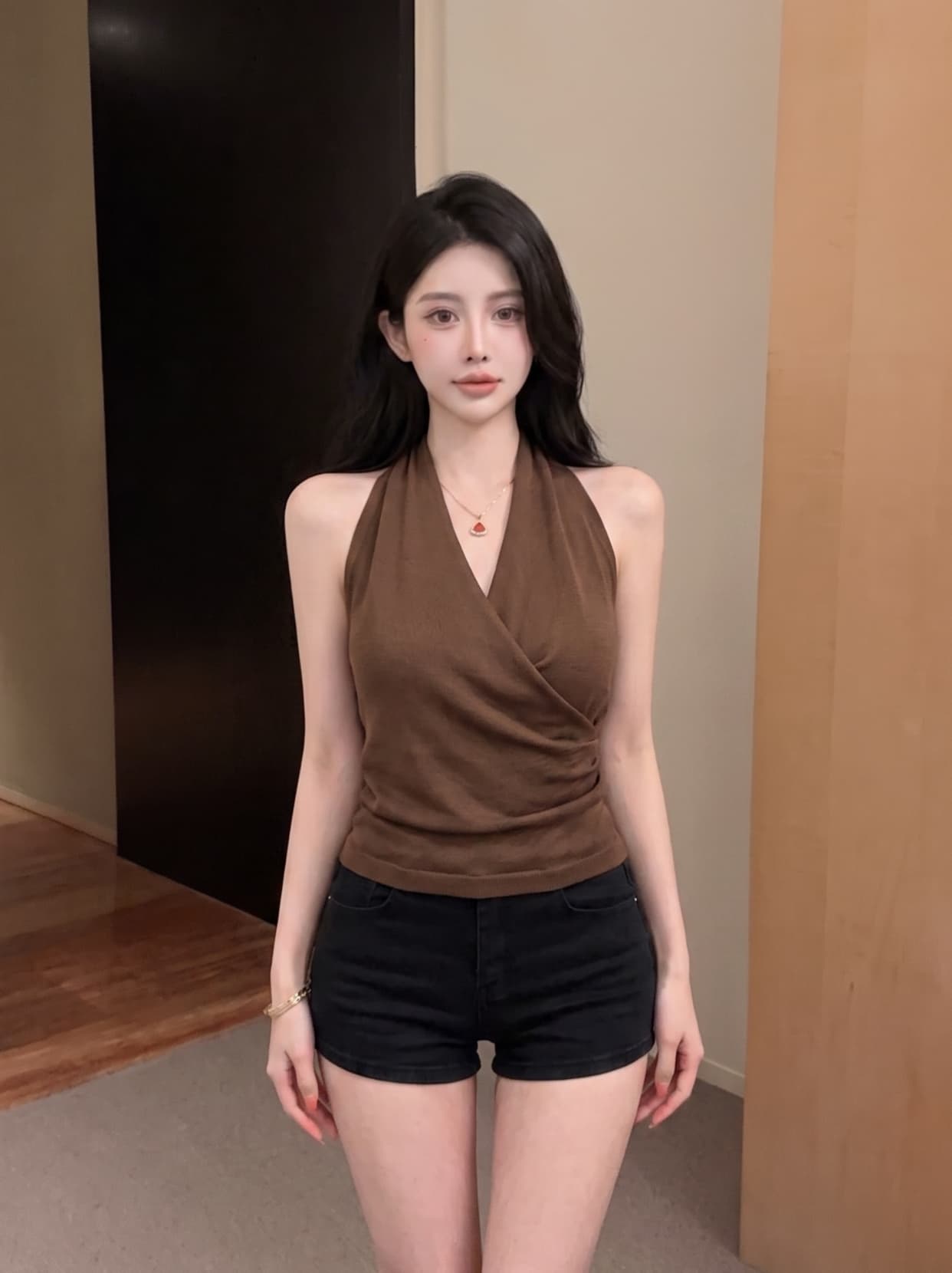 실사 프랑스식 아름다운 행침 목 캐미솔 여름 핫걸 허리 수축 슬림해 보이는 외출용 슈퍼 잘 생긴 맨위 트렌디 상세 이미지 13