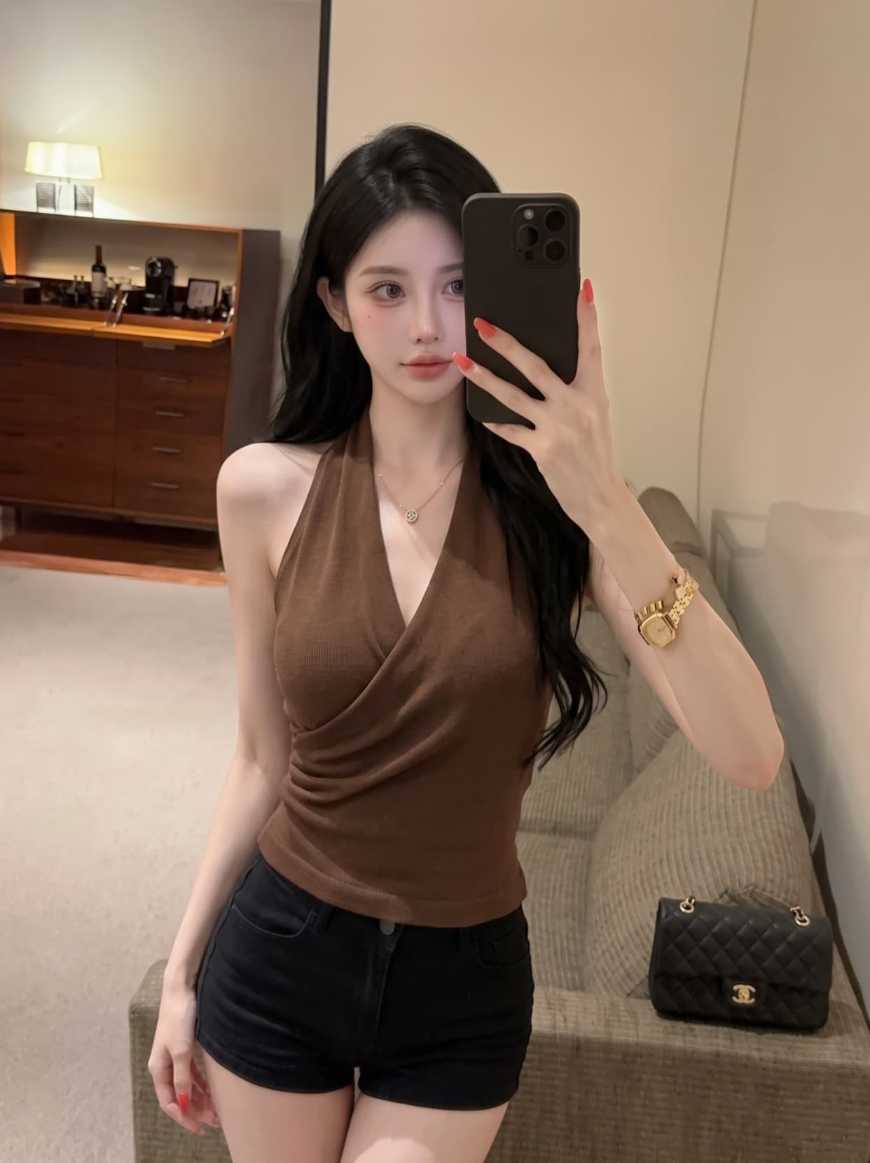 실사 프랑스식 아름다운 행침 목 캐미솔 여름 핫걸 허리 수축 슬림해 보이는 외출용 슈퍼 잘 생긴 맨위 트렌디 상세 이미지 15