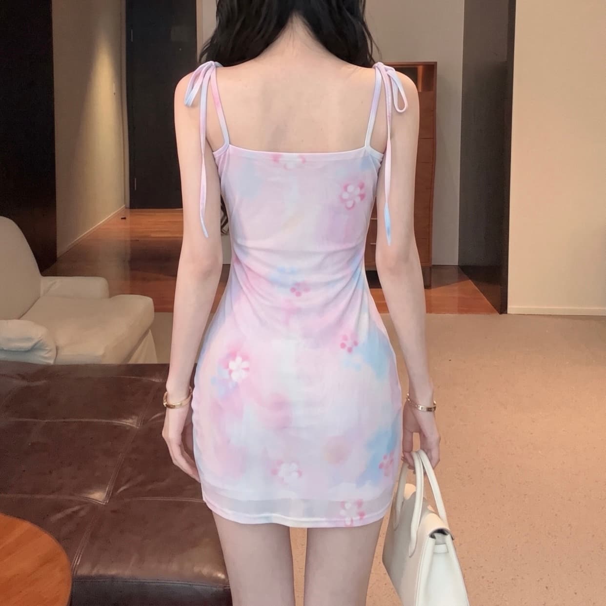 실사 레이스업 섹시함 슬립 여성 드레스 헤일로 염색 차 휴식 순수한 욕망 핫걸 주름 타이트 프랑스식 타이트 스커트 상세 이미지 5