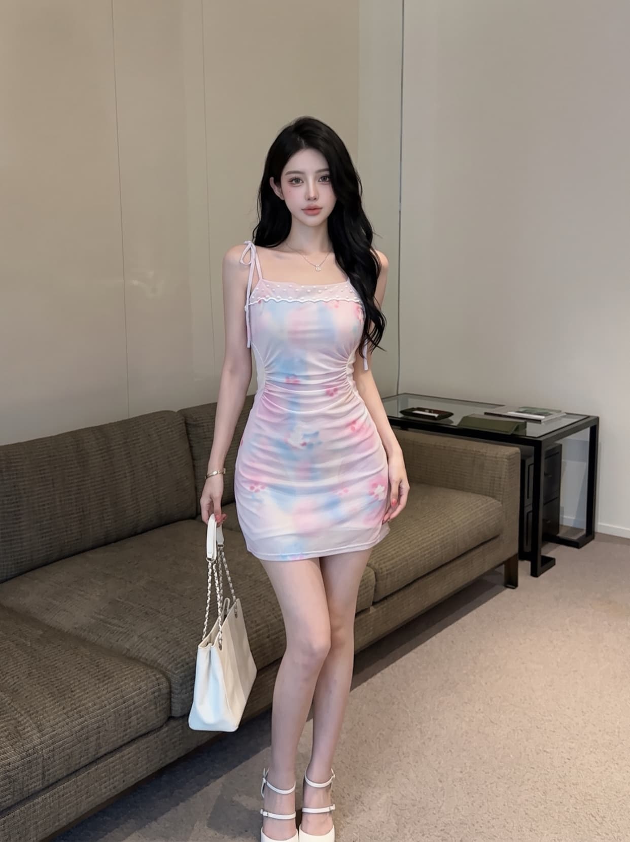실사 레이스업 섹시함 슬립 여성 드레스 헤일로 염색 차 휴식 순수한 욕망 핫걸 주름 타이트 프랑스식 타이트 스커트 상세 이미지 6