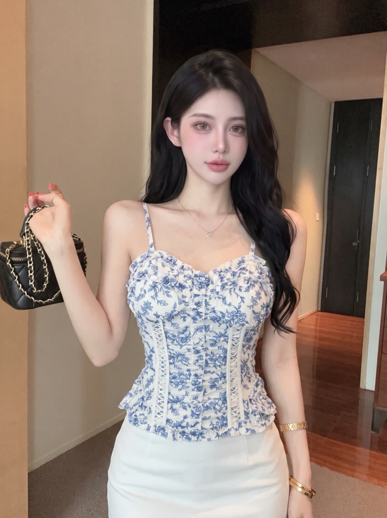 실사 프랑스식 꽃무늬 캐미솔 여름 허리 수축 슬림해 보이는 순수한 욕망 바람 섹시함 민소매 튜브탑 맨위 외출용 상세 이미지 9