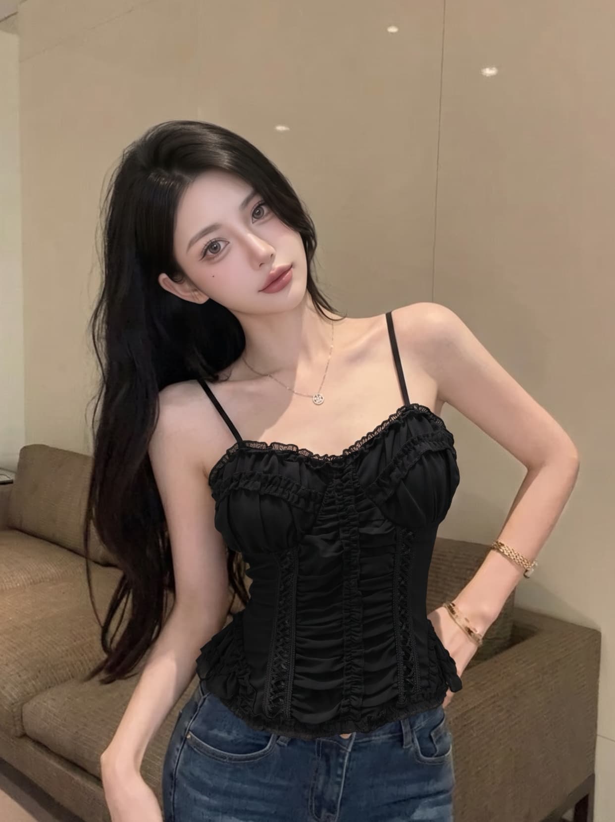실사 프랑스식 꽃무늬 캐미솔 여름 허리 수축 슬림해 보이는 순수한 욕망 바람 섹시함 민소매 튜브탑 맨위 외출용 상세 이미지 13