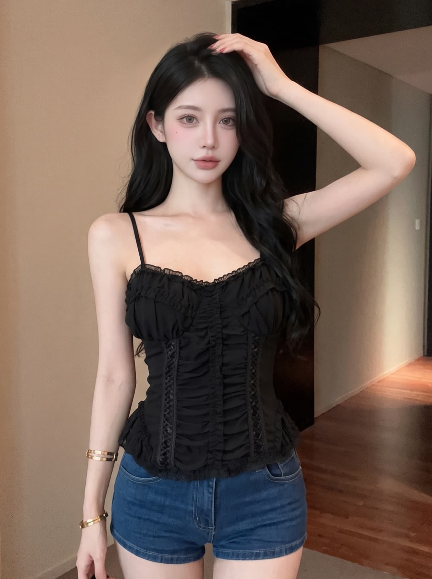 실사 프랑스식 꽃무늬 캐미솔 여름 허리 수축 슬림해 보이는 순수한 욕망 바람 섹시함 민소매 튜브탑 맨위 외출용 상세 이미지 14
