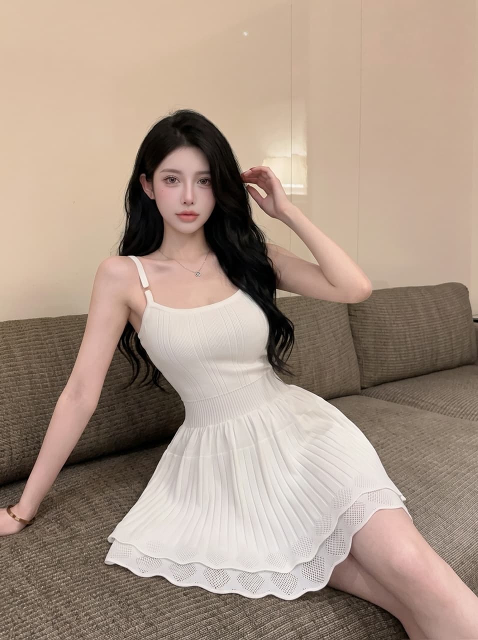 실사 프랑스식 니트 슬립 여성 드레스 여름 2026 새로운 순수한 욕망 몸매 가꾸기 자이언트 잘 생긴 품격 짧은 치마 이미지 5