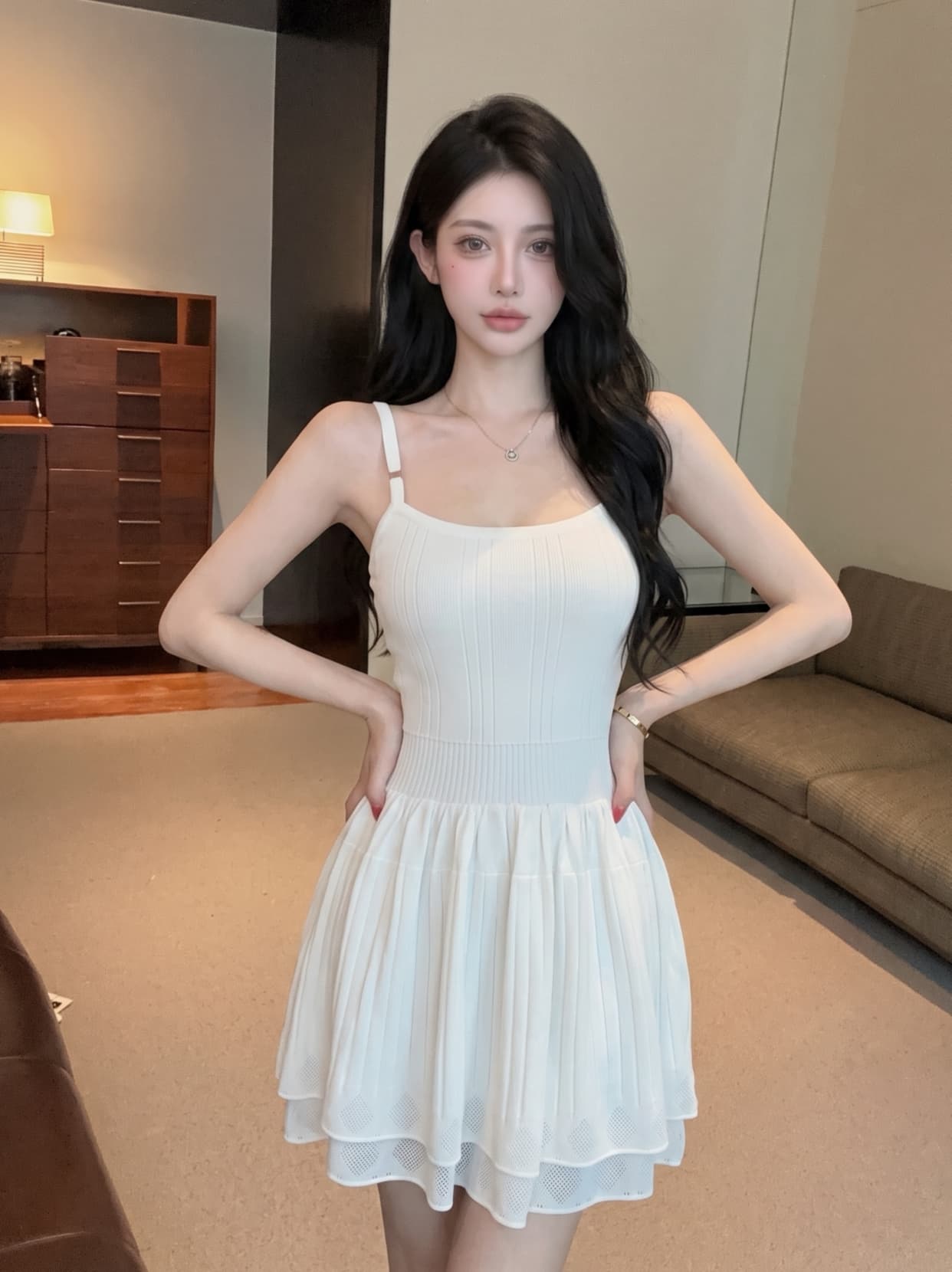 실사 프랑스식 니트 슬립 여성 드레스 여름 2026 새로운 순수한 욕망 몸매 가꾸기 자이언트 잘 생긴 품격 짧은 치마 상세 이미지 2