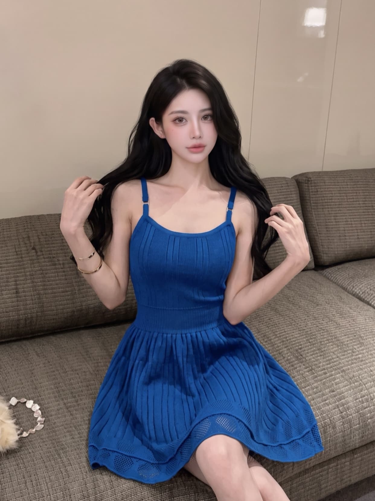 실사 프랑스식 니트 슬립 여성 드레스 여름 2026 새로운 순수한 욕망 몸매 가꾸기 자이언트 잘 생긴 품격 짧은 치마 상세 이미지 8