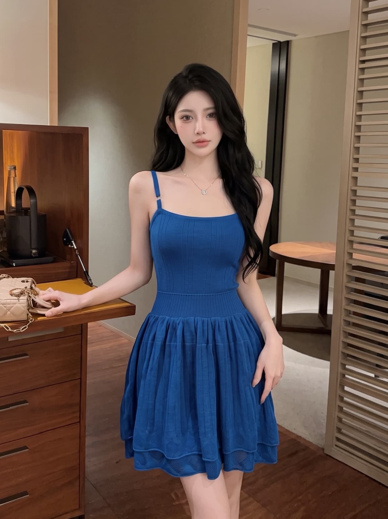 실사 프랑스식 니트 슬립 여성 드레스 여름 2026 새로운 순수한 욕망 몸매 가꾸기 자이언트 잘 생긴 품격 짧은 치마 상세 이미지 9