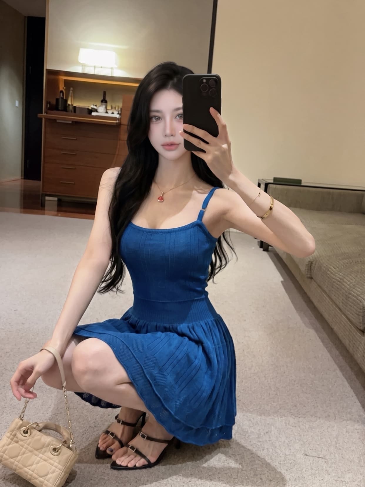 실사 프랑스식 니트 슬립 여성 드레스 여름 2026 새로운 순수한 욕망 몸매 가꾸기 자이언트 잘 생긴 품격 짧은 치마 상세 이미지 11