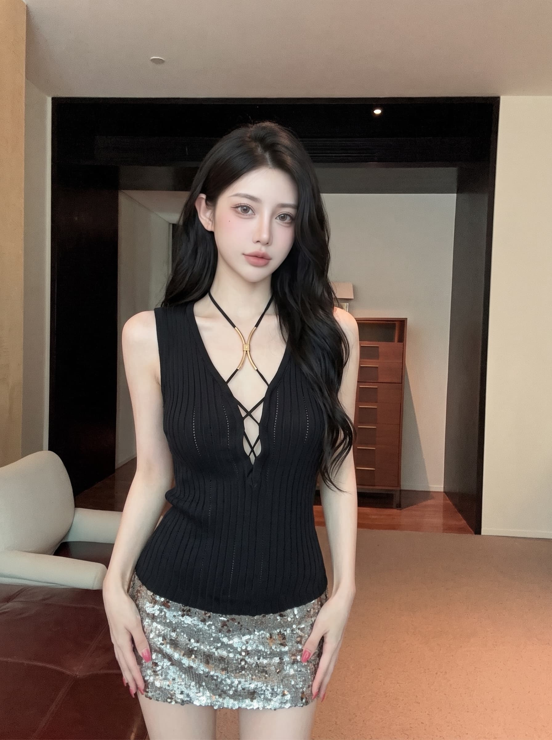 실사 십자가 홀로우 아웃 행침 목 조끼 여성 여름 디자인 센스 고유 한 Chic 순수한 욕망 바람 핫걸 몸매 가꾸기 작은 맨위 상세 이미지 8