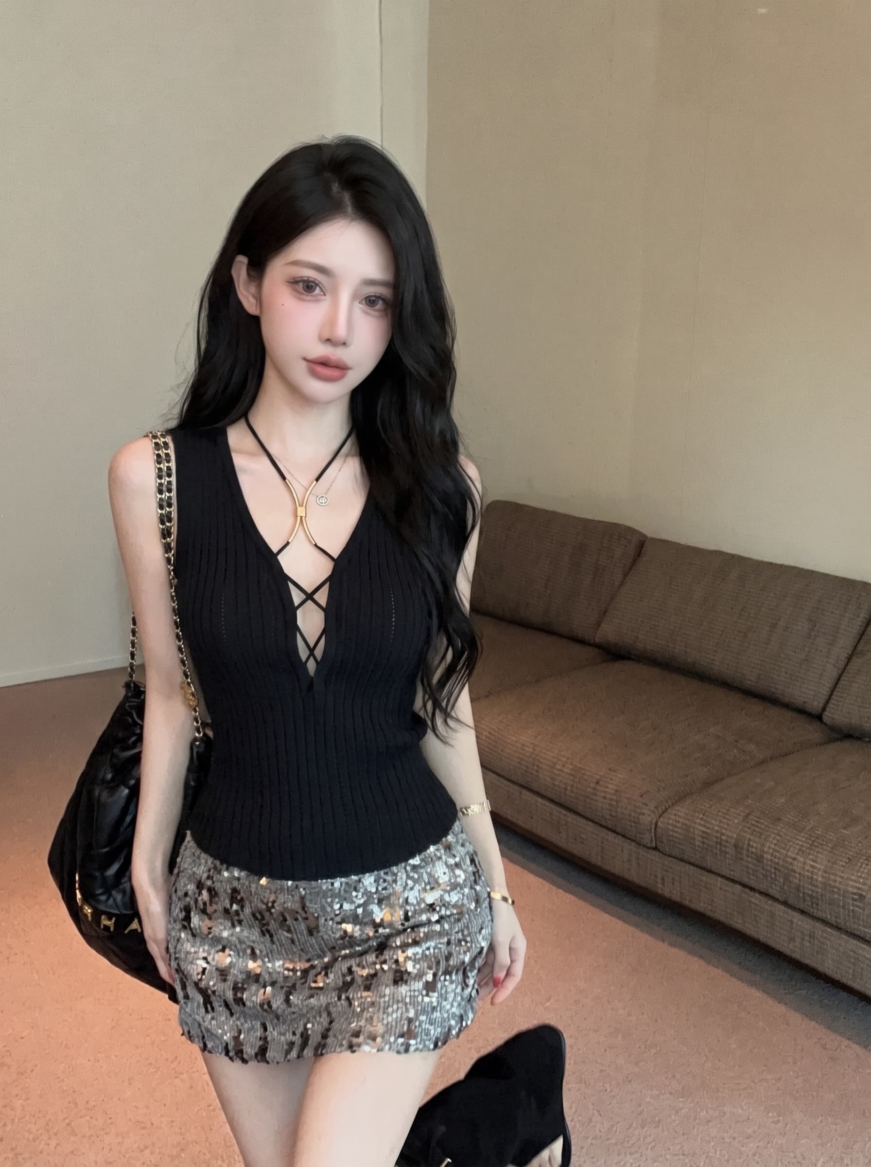 실사 십자가 홀로우 아웃 행침 목 조끼 여성 여름 디자인 센스 고유 한 Chic 순수한 욕망 바람 핫걸 몸매 가꾸기 작은 맨위 상세 이미지 9