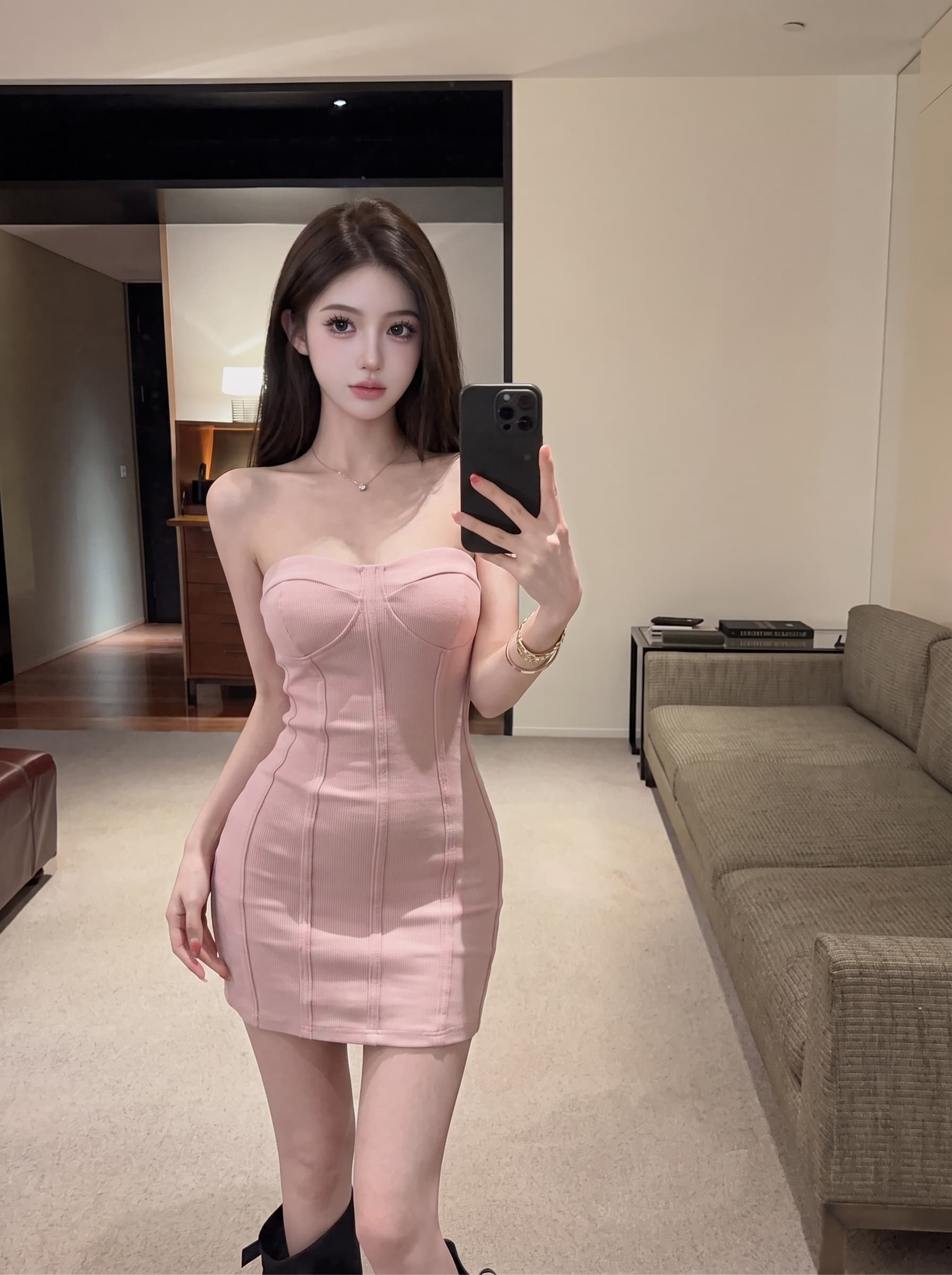 실사 패션 섹시함 핫걸 튜브탑 여성 드레스 여름 새로운 허리 수축 슬림해 보이는 백리스 타이트 스커트 미니 스커트 상세 이미지 8