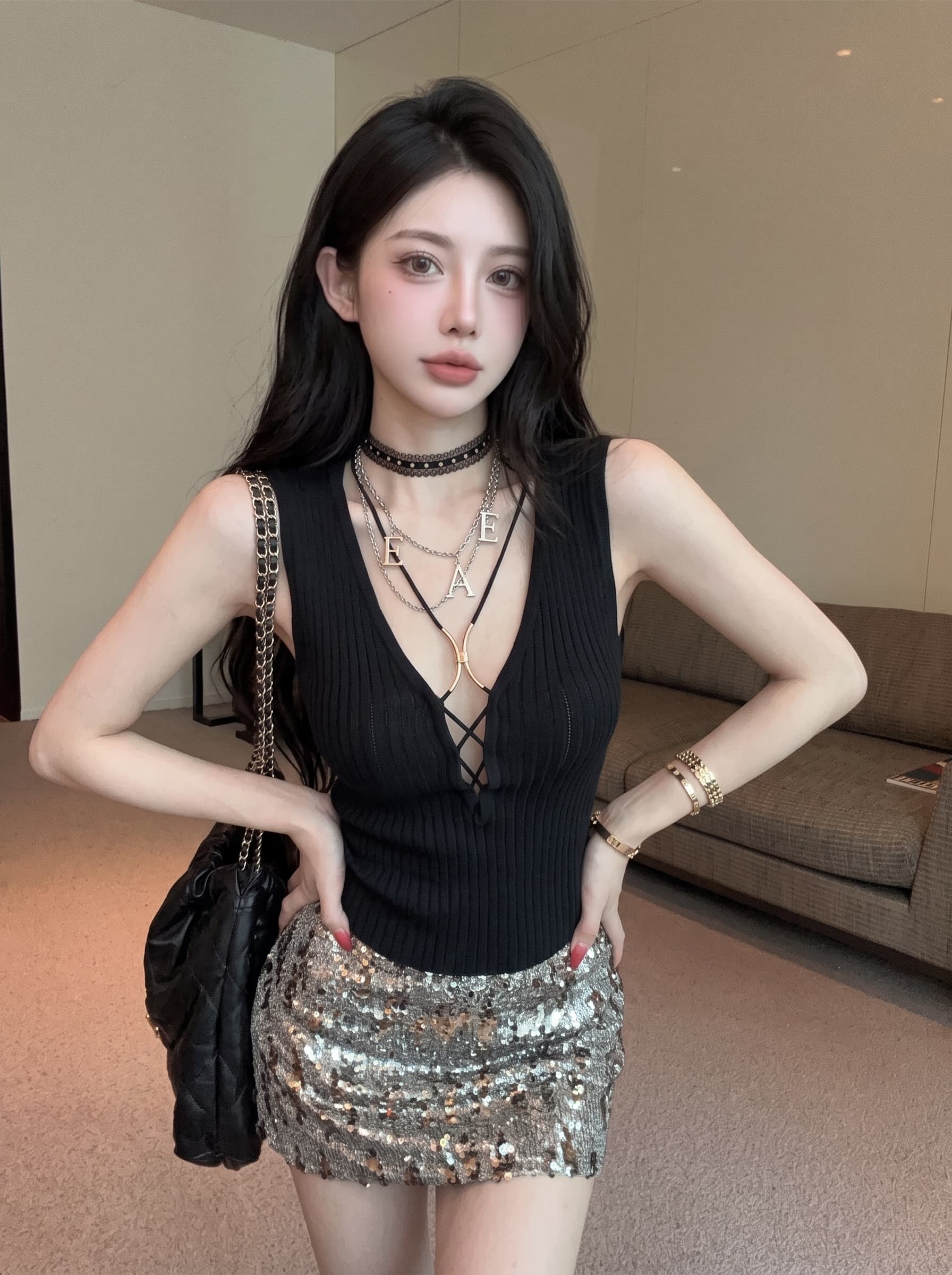 실사 십자가 홀로우 아웃 행침 목 조끼 여성 여름 디자인 센스 고유 한 Chic 순수한 욕망 바람 핫걸 몸매 가꾸기 작은 맨위 이미지 3