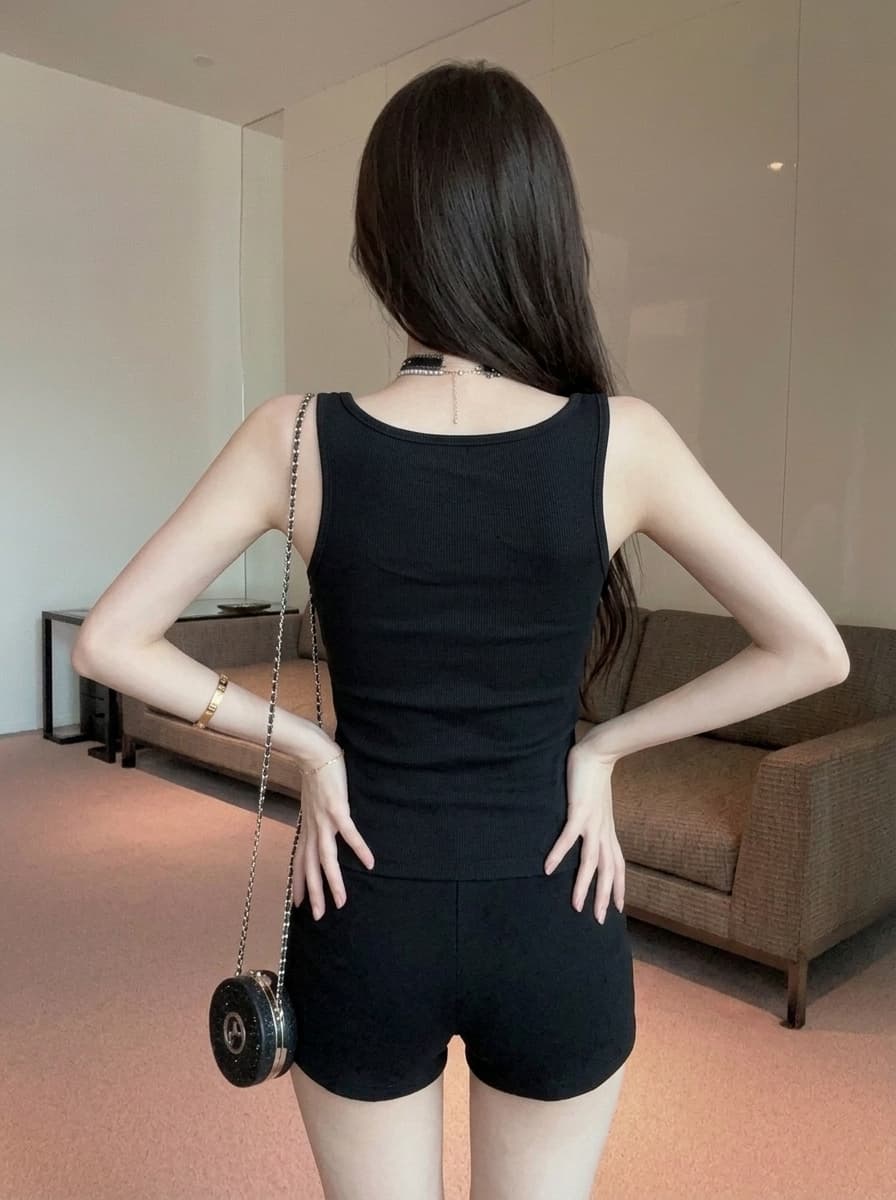 실사 블루 알파벳 프린트 벨트 가슴 패드 외출용 캐미솔 여름 몸매 가꾸기 슬림해 보이는 섹시함 핫걸 맨위 상세 이미지 14