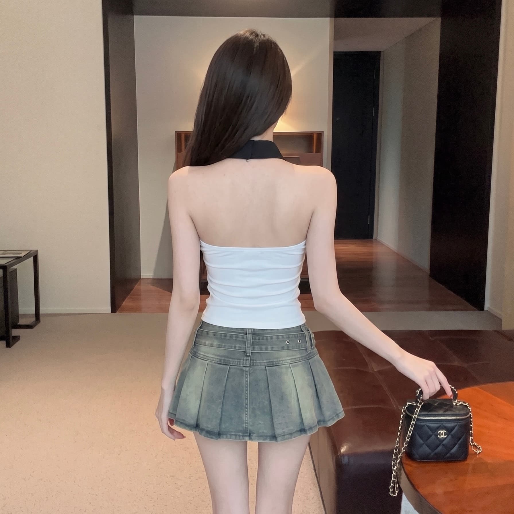 실사 섹시함 핫걸 바람 민소매 외출용 튜브탑 작은 조끼 여성 여름 디자인 센스 몸매 가꾸기 슬림해 보이는 쇼트 스타일 맨위 이미지 6