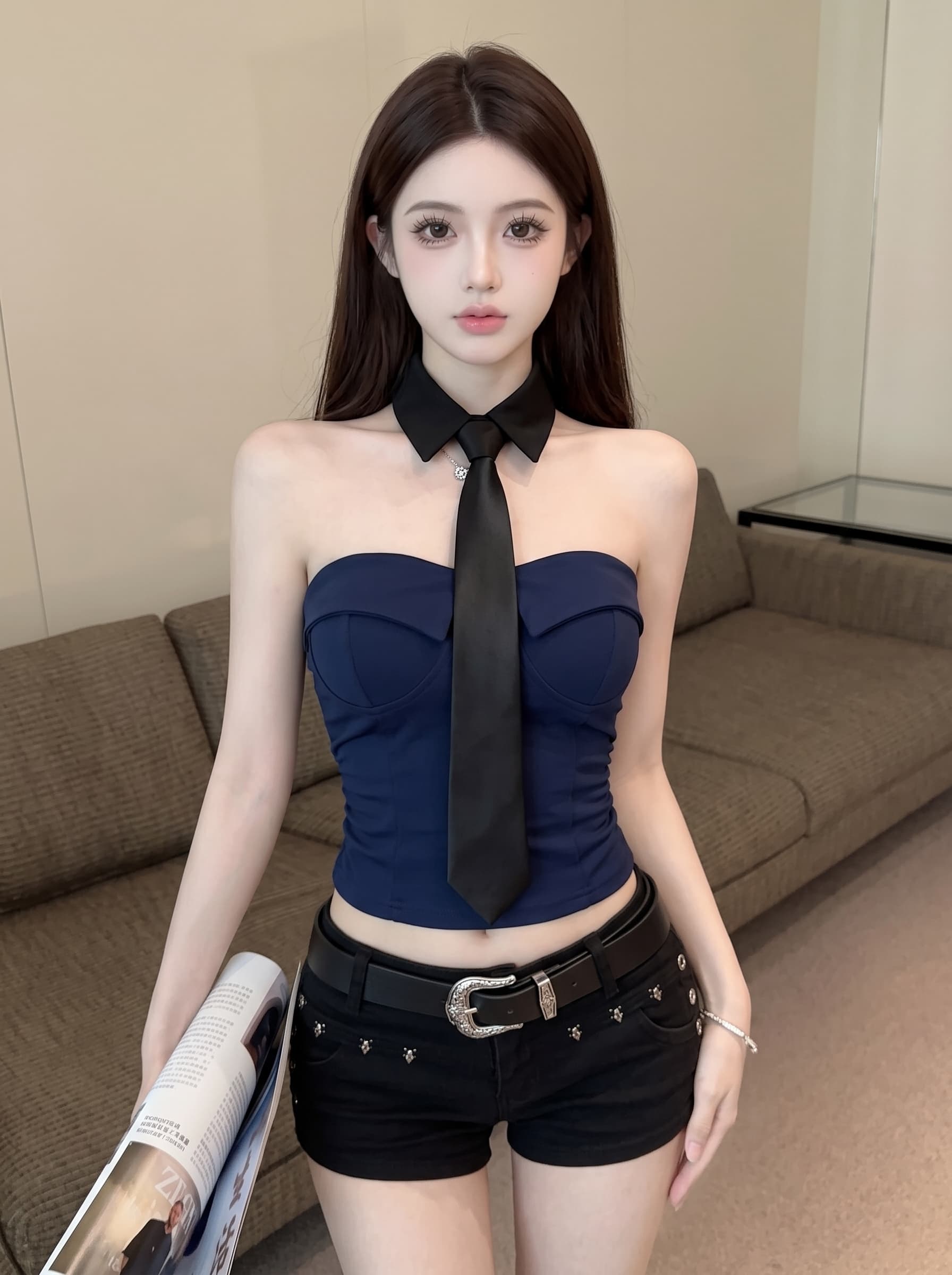실사 섹시함 핫걸 바람 민소매 외출용 튜브탑 작은 조끼 여성 여름 디자인 센스 몸매 가꾸기 슬림해 보이는 쇼트 스타일 맨위 상세 이미지 12