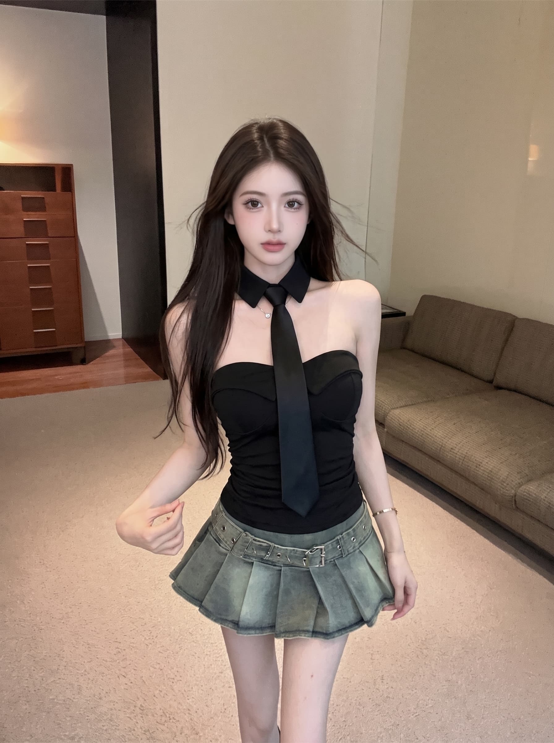 실사 섹시함 핫걸 바람 민소매 외출용 튜브탑 작은 조끼 여성 여름 디자인 센스 몸매 가꾸기 슬림해 보이는 쇼트 스타일 맨위 상세 이미지 17