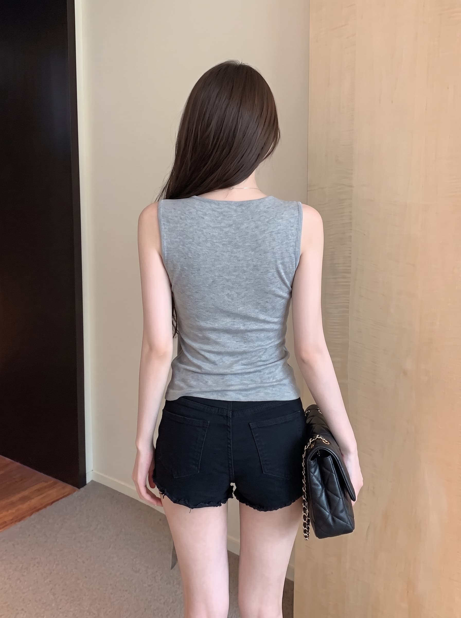 실사 고급 센스 주름 흔들다 칼라 반팔 티셔츠 불규칙 허리 수축 작은 셔츠 여성 여름 민소매 디자인 센스 맨위 상세 이미지 8