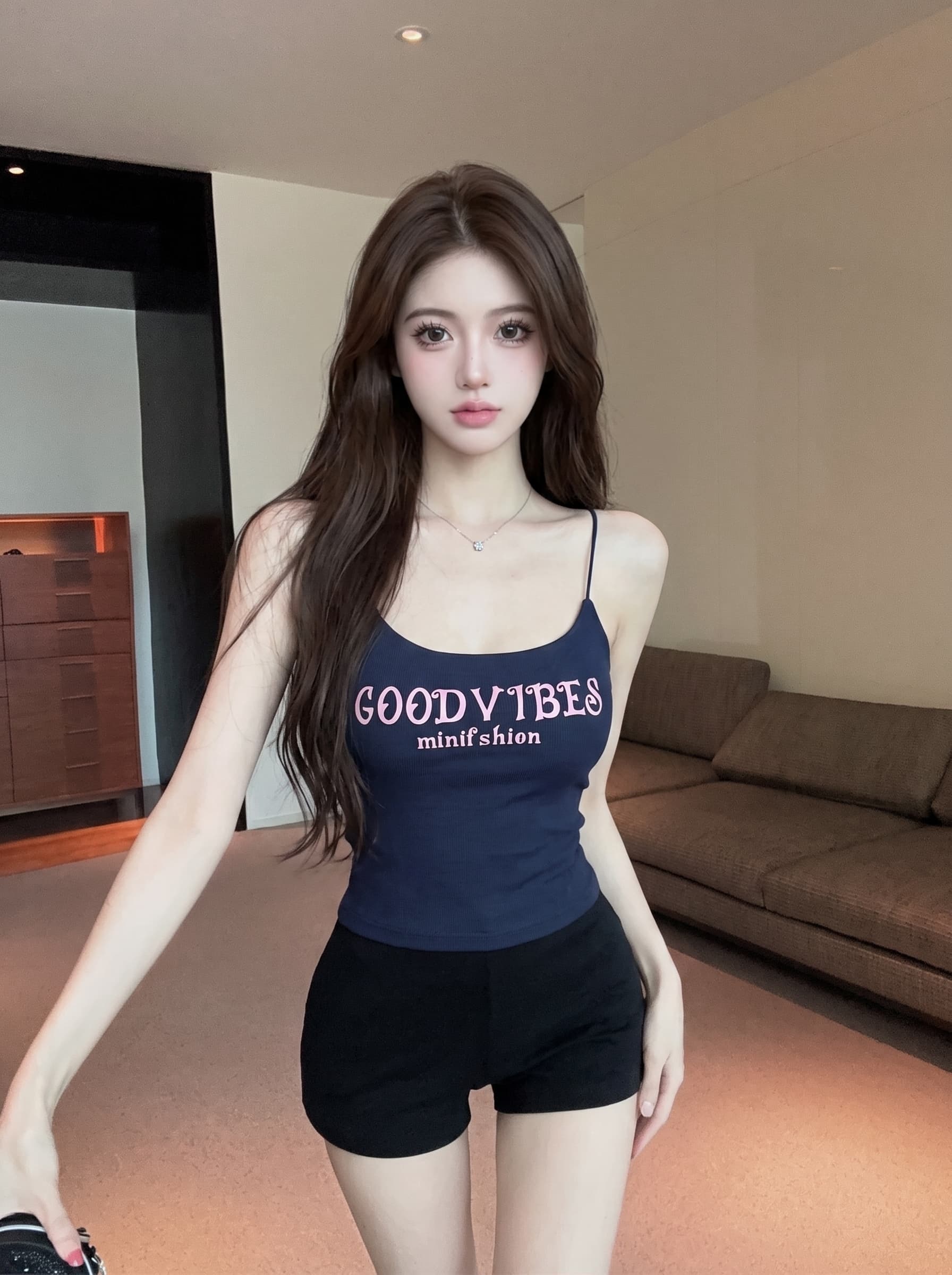 실사 블루 알파벳 프린트 벨트 가슴 패드 외출용 캐미솔 여름 몸매 가꾸기 슬림해 보이는 섹시함 핫걸 맨위 이미지 4