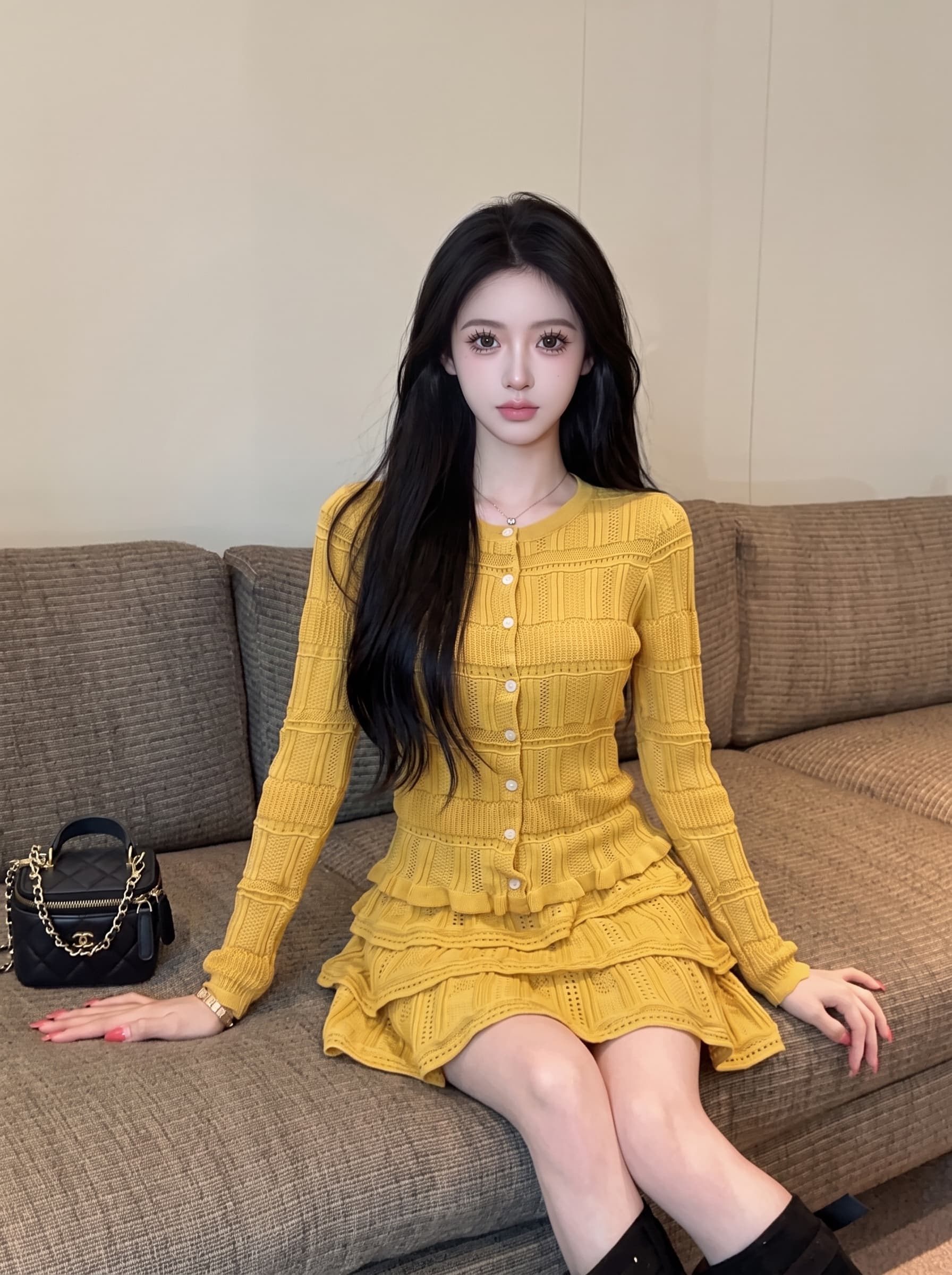 실사 느긋한 바람 투피스 세트 조기 가을 새로운 한국 스타일 출퇴근 오픈 가디건 달콤한 핫걸 케이크 미니 스커트 세트 이미지 3