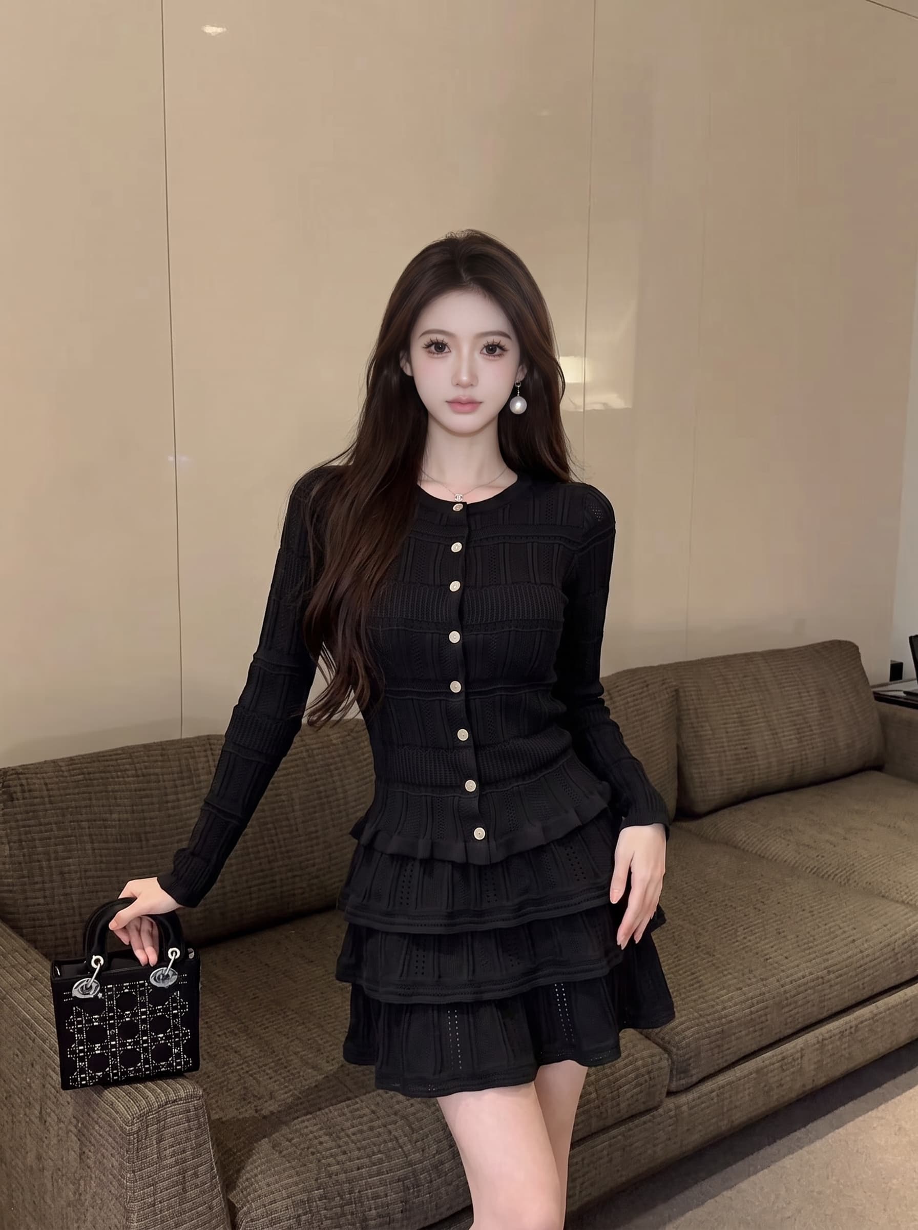 실사 느긋한 바람 투피스 세트 조기 가을 새로운 한국 스타일 출퇴근 오픈 가디건 달콤한 핫걸 케이크 미니 스커트 세트 상세 이미지 1