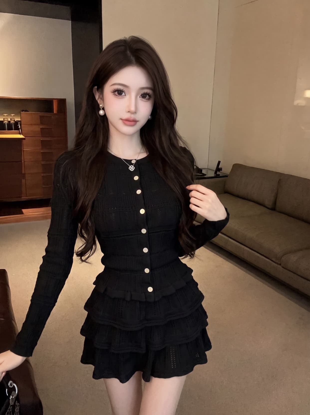 실사 느긋한 바람 투피스 세트 조기 가을 새로운 한국 스타일 출퇴근 오픈 가디건 달콤한 핫걸 케이크 미니 스커트 세트 상세 이미지 2