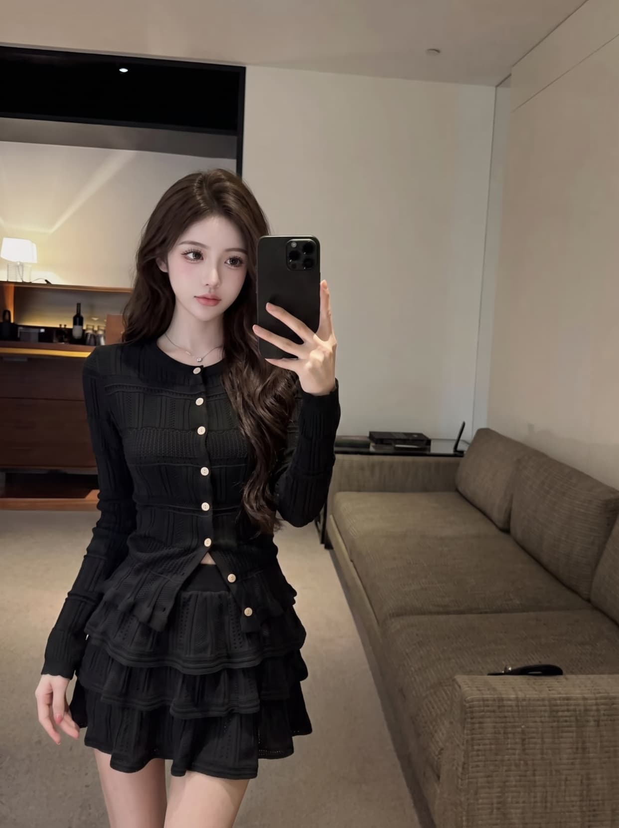 실사 느긋한 바람 투피스 세트 조기 가을 새로운 한국 스타일 출퇴근 오픈 가디건 달콤한 핫걸 케이크 미니 스커트 세트 상세 이미지 5