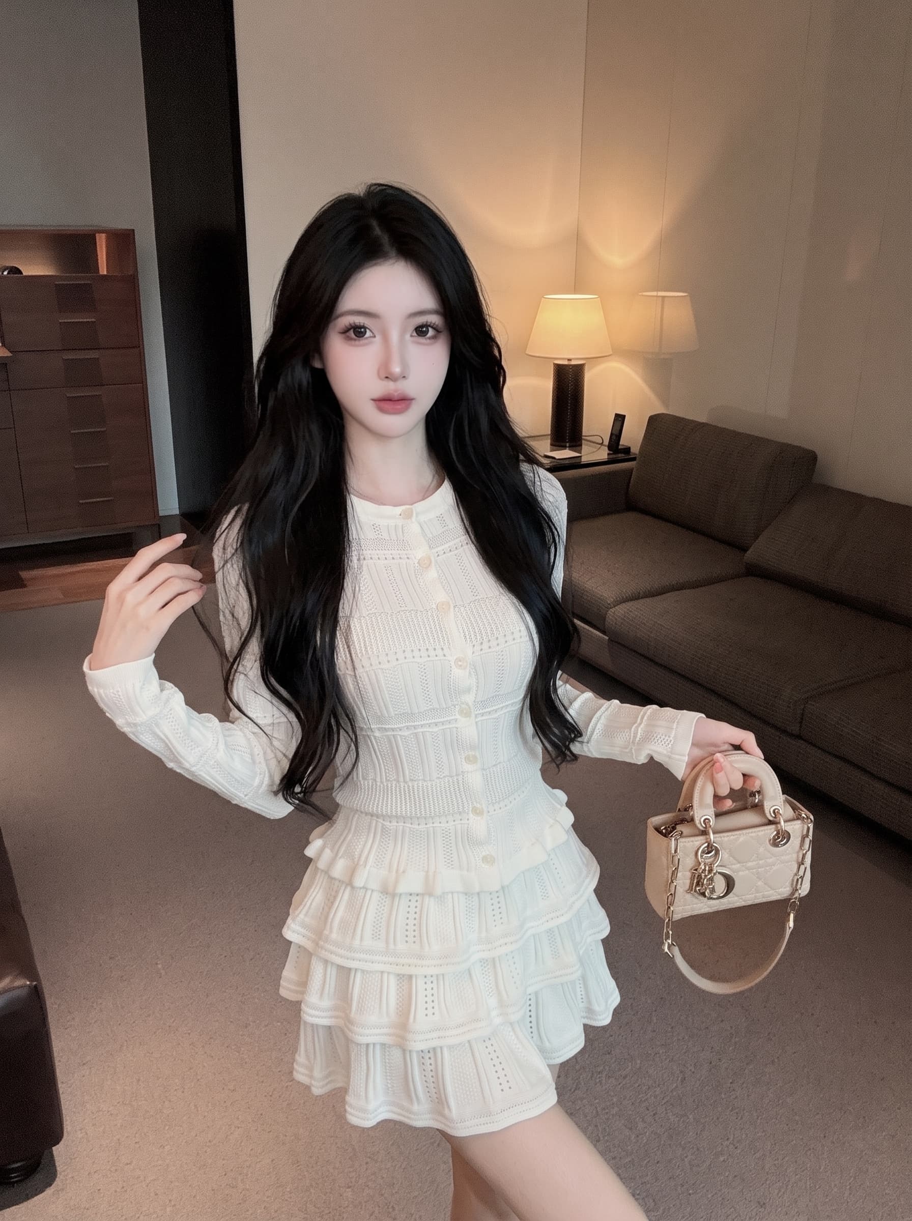 실사 느긋한 바람 투피스 세트 조기 가을 새로운 한국 스타일 출퇴근 오픈 가디건 달콤한 핫걸 케이크 미니 스커트 세트 상세 이미지 6