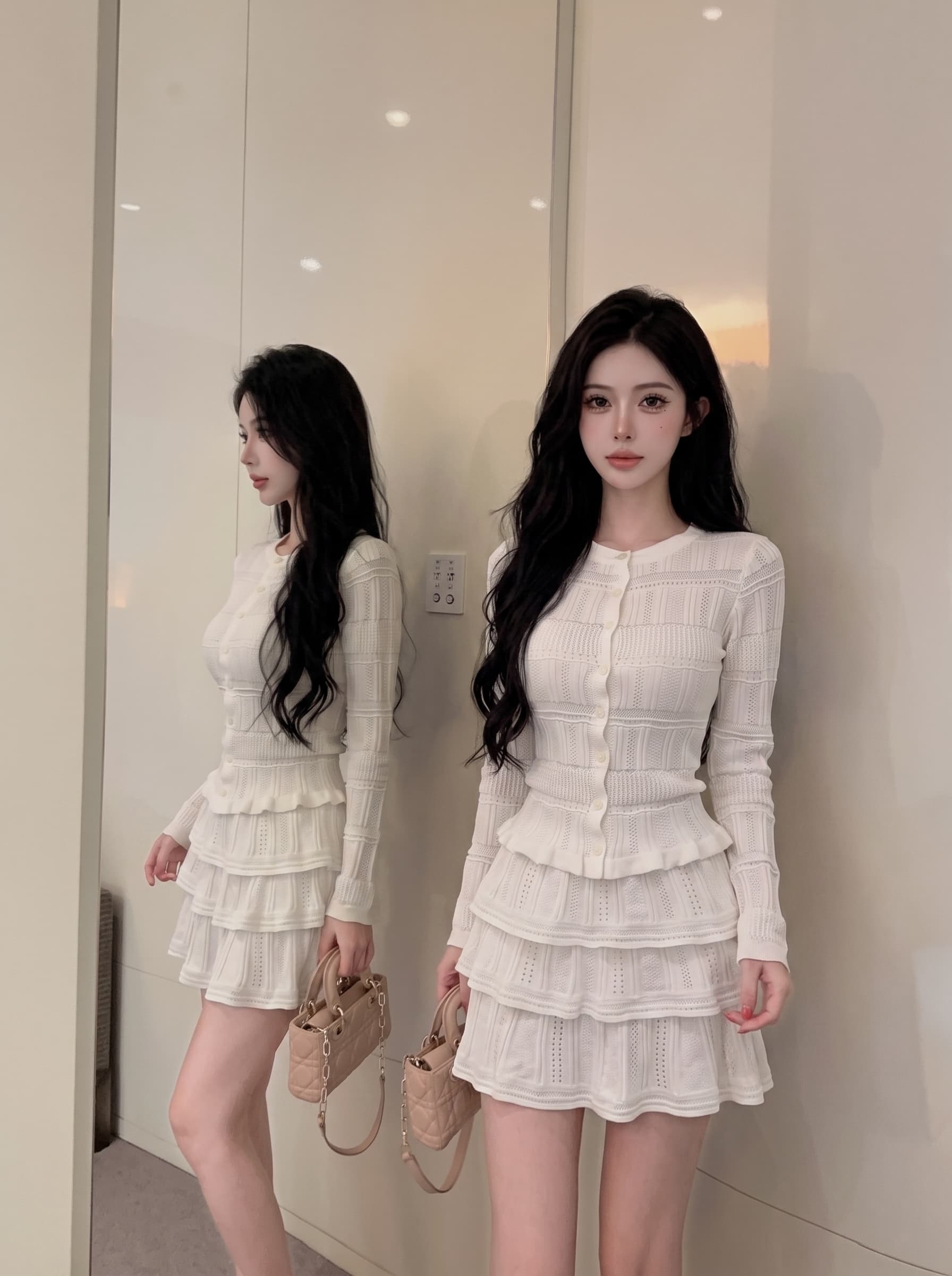 실사 느긋한 바람 투피스 세트 조기 가을 새로운 한국 스타일 출퇴근 오픈 가디건 달콤한 핫걸 케이크 미니 스커트 세트 상세 이미지 7