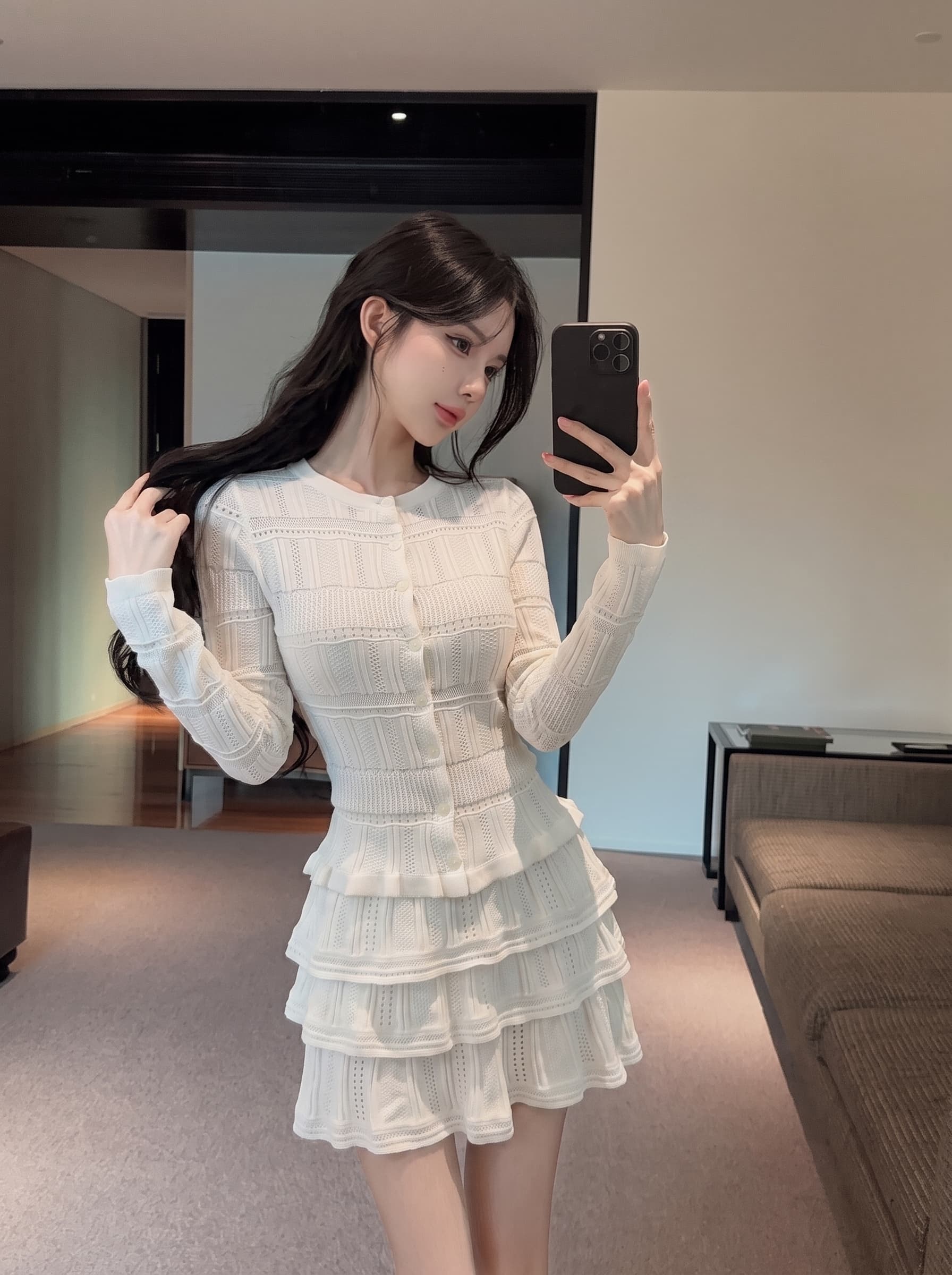 실사 느긋한 바람 투피스 세트 조기 가을 새로운 한국 스타일 출퇴근 오픈 가디건 달콤한 핫걸 케이크 미니 스커트 세트 상세 이미지 8