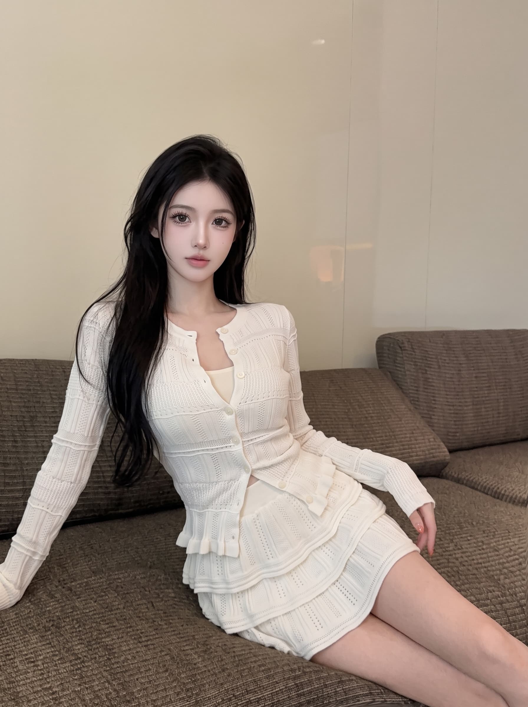 실사 느긋한 바람 투피스 세트 조기 가을 새로운 한국 스타일 출퇴근 오픈 가디건 달콤한 핫걸 케이크 미니 스커트 세트 상세 이미지 9