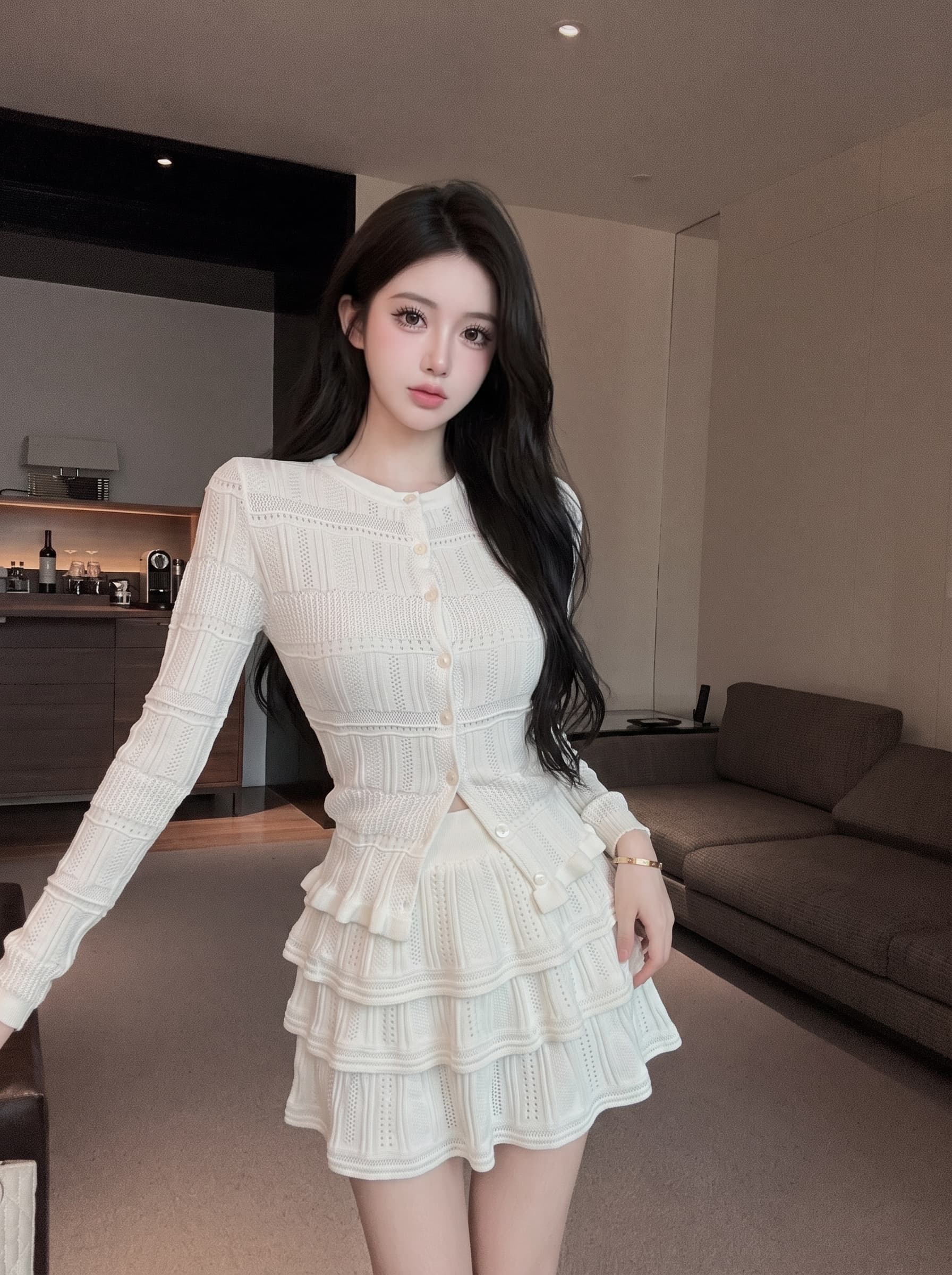 실사 느긋한 바람 투피스 세트 조기 가을 새로운 한국 스타일 출퇴근 오픈 가디건 달콤한 핫걸 케이크 미니 스커트 세트 상세 이미지 10