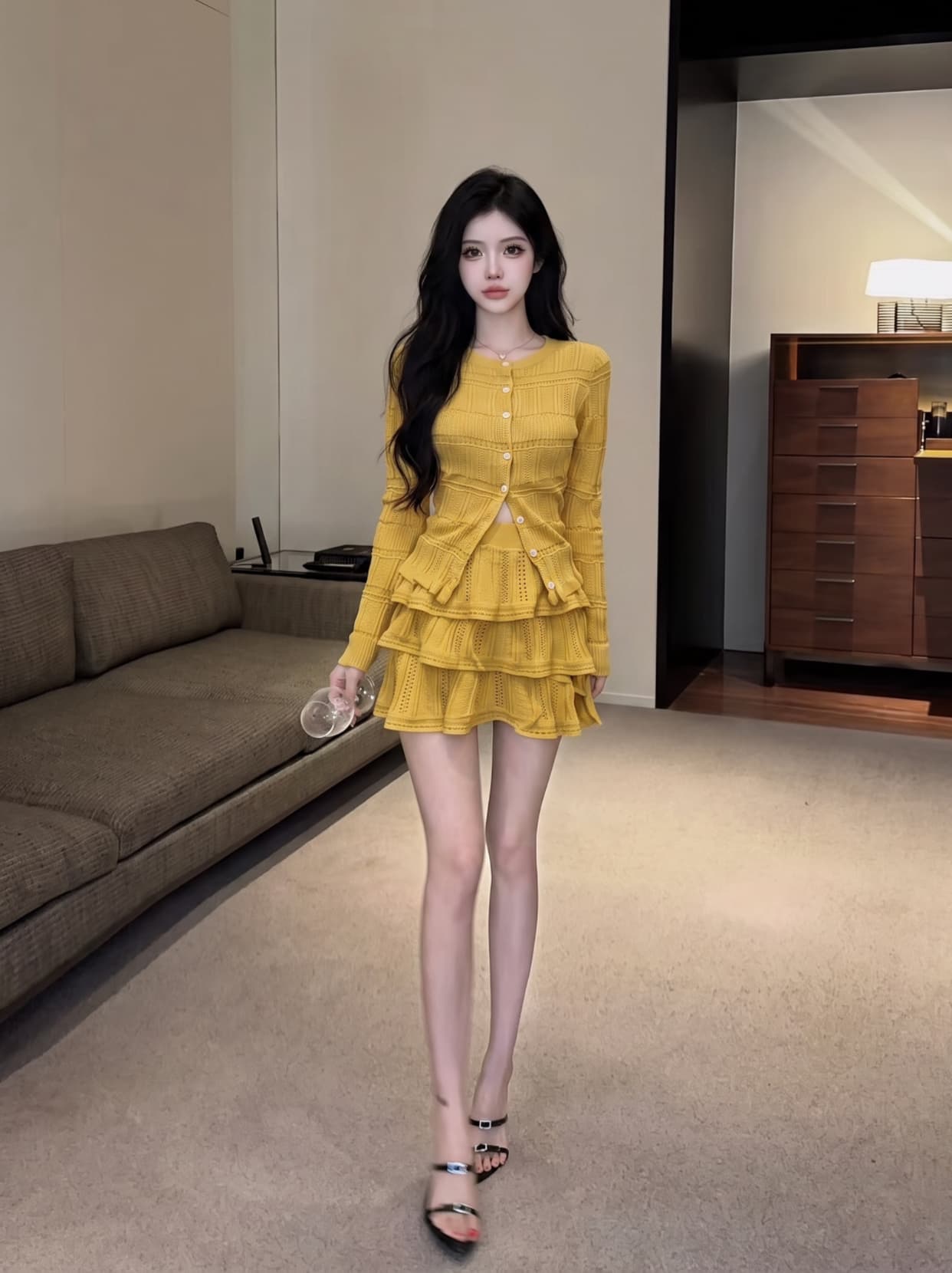 실사 느긋한 바람 투피스 세트 조기 가을 새로운 한국 스타일 출퇴근 오픈 가디건 달콤한 핫걸 케이크 미니 스커트 세트 상세 이미지 13