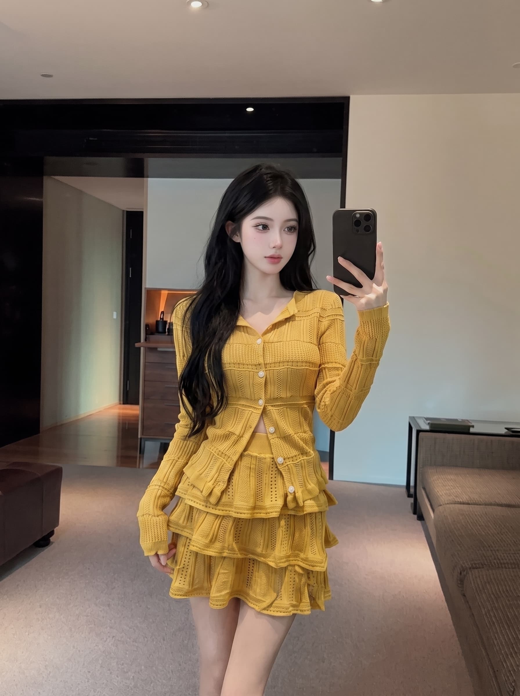 실사 느긋한 바람 투피스 세트 조기 가을 새로운 한국 스타일 출퇴근 오픈 가디건 달콤한 핫걸 케이크 미니 스커트 세트 상세 이미지 17