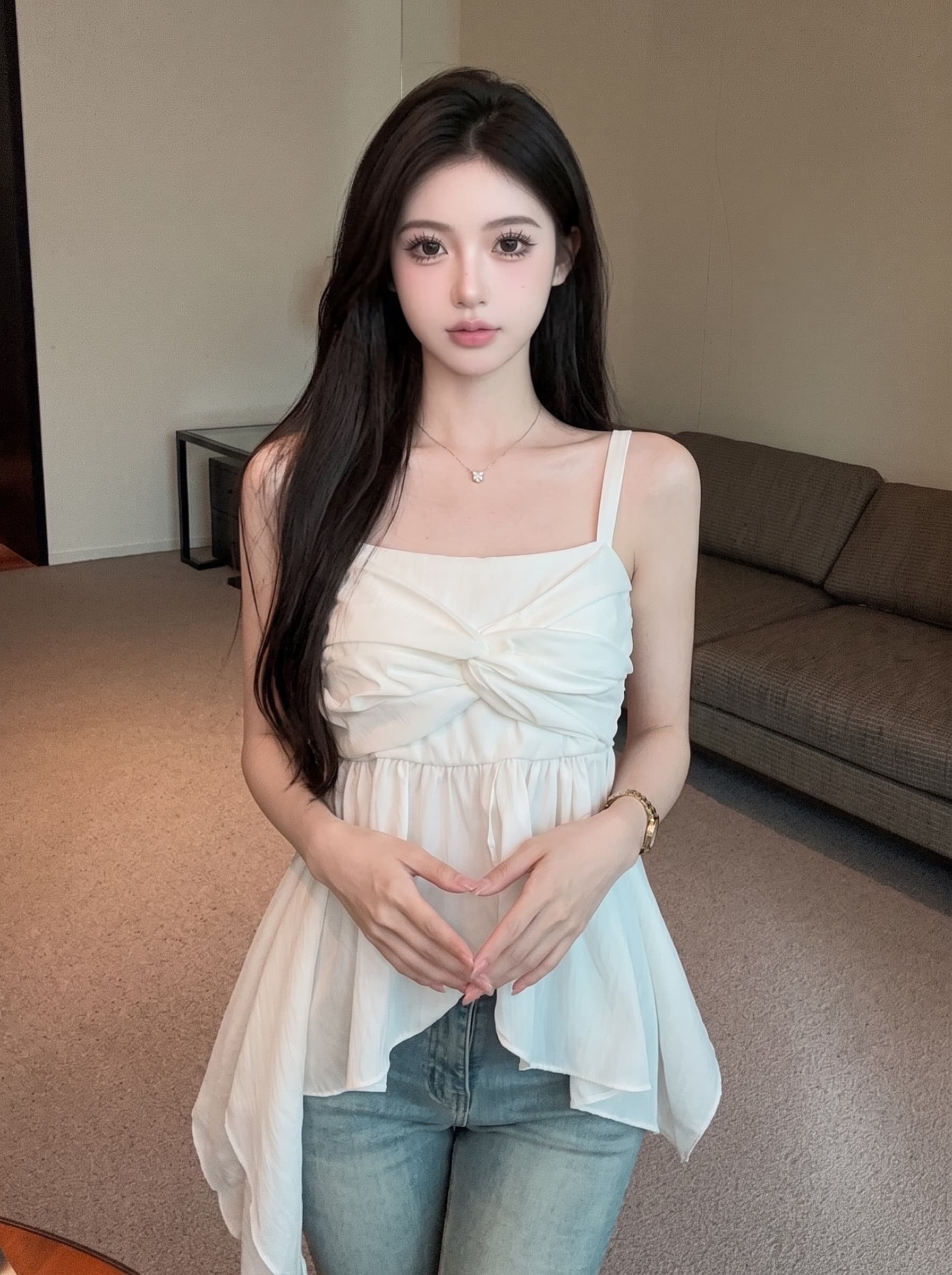 실사 여름 새로운 한국 스타일 다용도 불규칙 프릴 비틀림 캐미솔 몸매 가꾸기 슬림해 보이는 맨위 상세 이미지 1