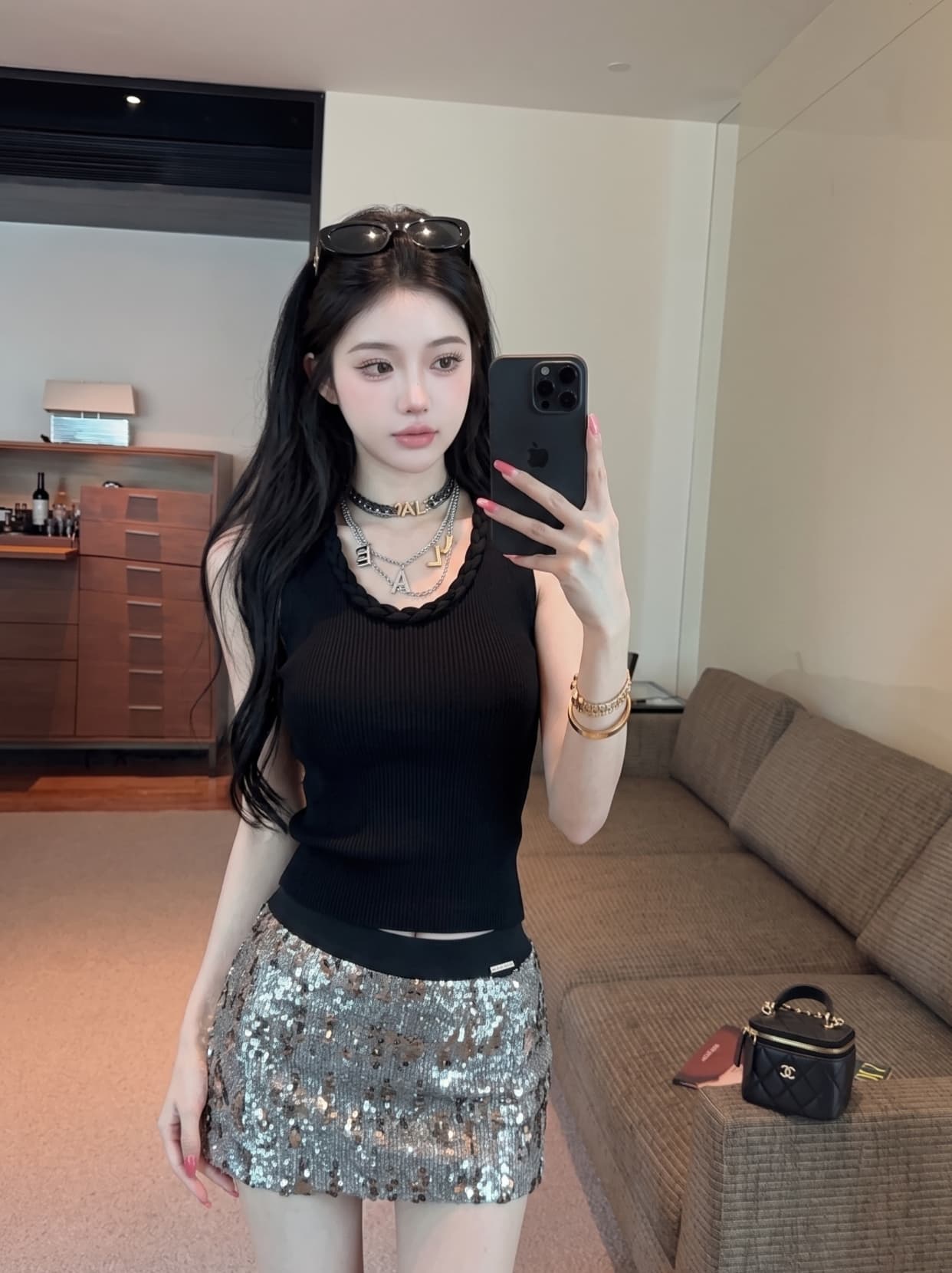 실사 매듭 디자인 대 라운드 넥 디자인 센스 니트 조끼 여성 미니멀리즘 바람 품격 다용도 민소매 맨위 상세 이미지 4