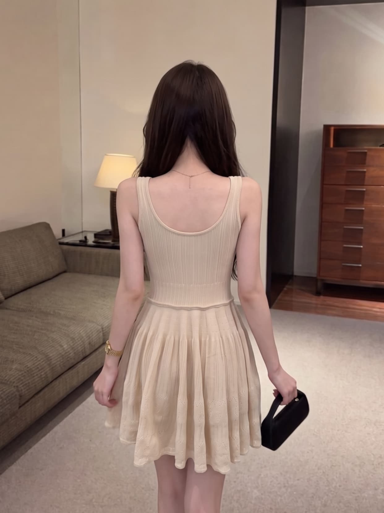 실사 나비 매듭 민소매 조끼 니트 슬립 여성 드레스 여름 허리 수축 슬림해 보이는 품격 한 마디 짧은 치마 상세 이미지 6