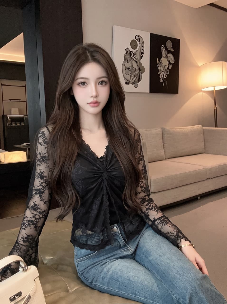 실사 핫걸 순수한 욕망 바람 페이크 레이어드 V넥 비틀림 레이스 셔츠 여성 여름 몸매 가꾸기 슬림해 보이는 고유 한 아름다운 맨위 상세 이미지 12