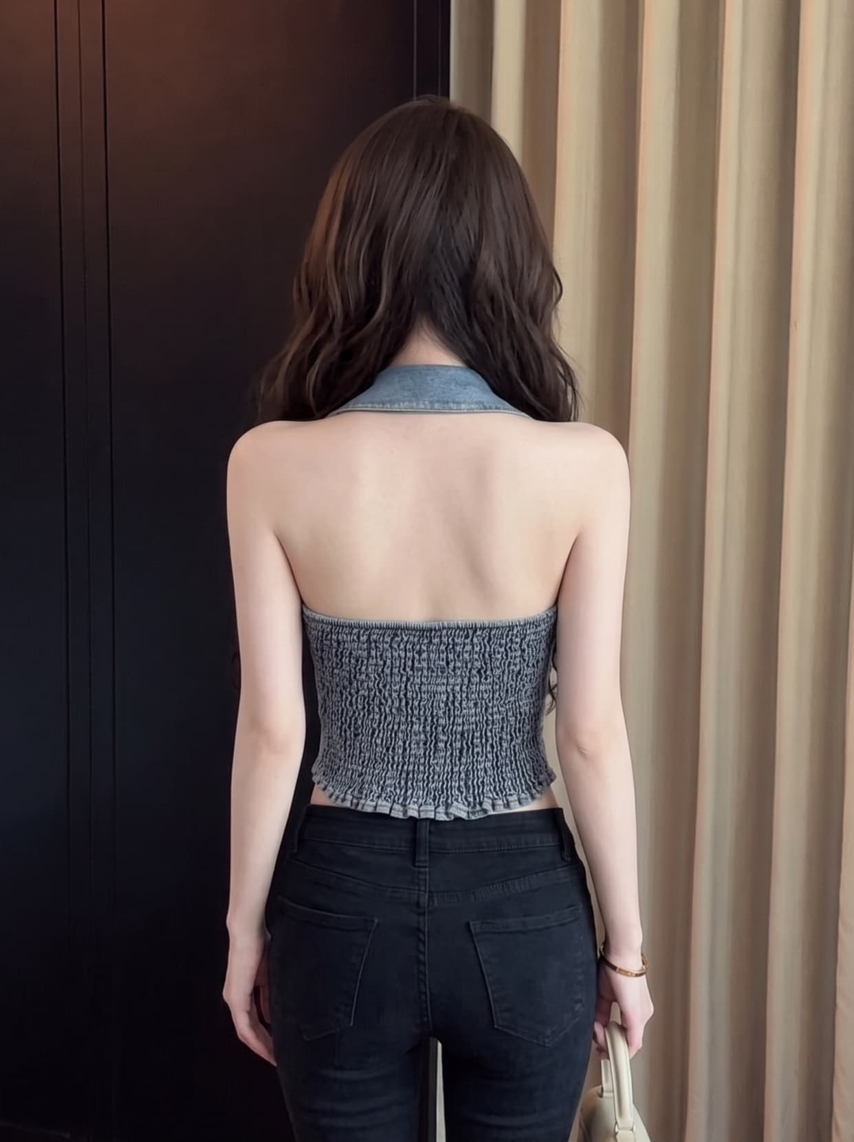 실사 한 부서 출퇴근 바람 폴로 칼라 데님 조끼 여성 여름 몸매 가꾸기 슬림해 보이는 금속 버클 핫걸 바람 조끼 외출용 상세 이미지 6