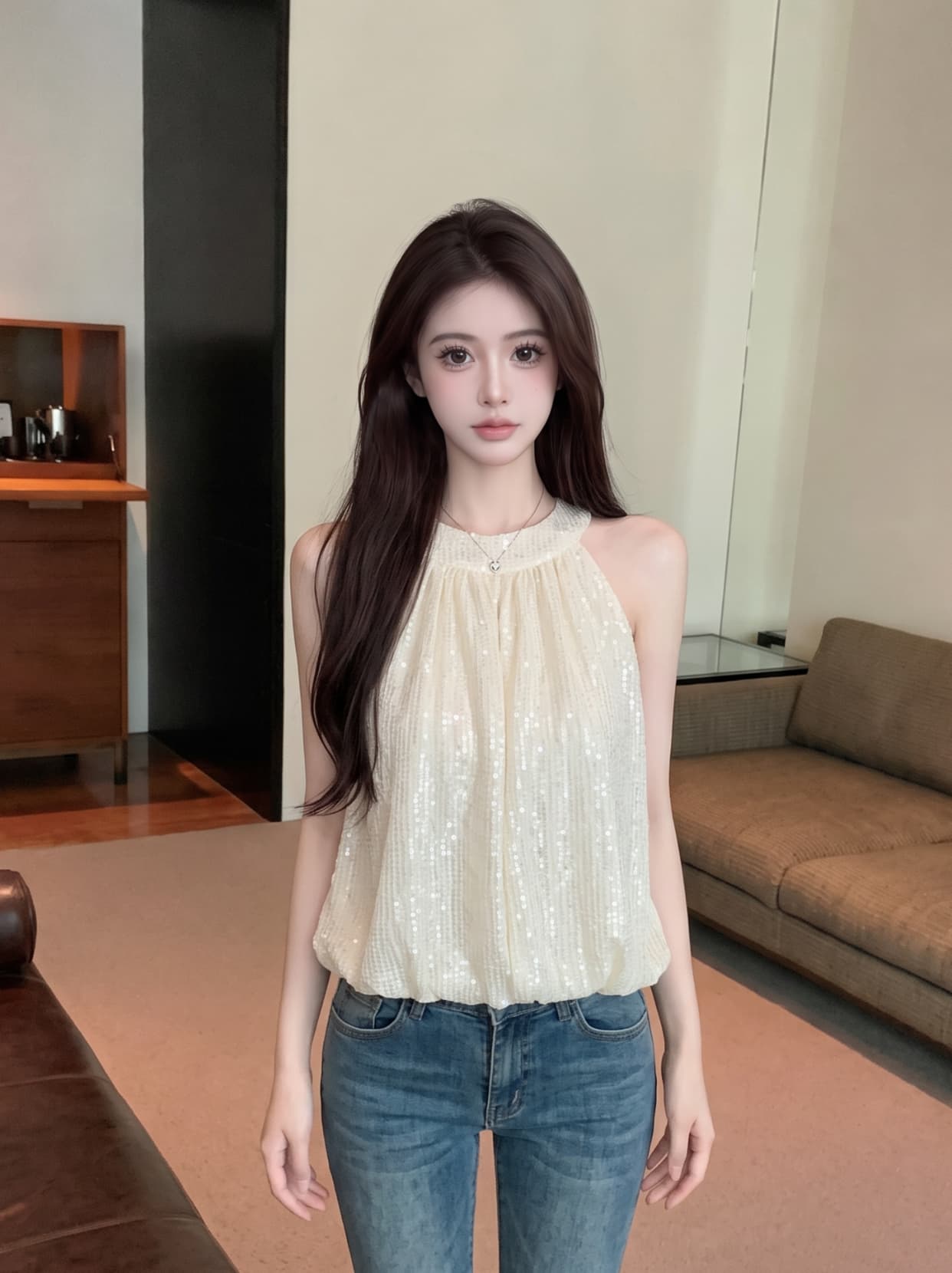 실사 프랑스식 빛나는 오프숄더 행침 목 맨위 여성 여름 부드러운 바람 고급 센스 작은 대중 디자인 쉬폰 작은 셔츠 상세 이미지 3