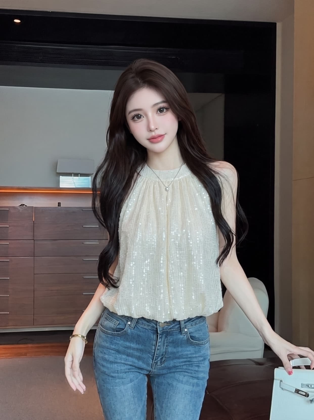 실사 프랑스식 빛나는 오프숄더 행침 목 맨위 여성 여름 부드러운 바람 고급 센스 작은 대중 디자인 쉬폰 작은 셔츠 상세 이미지 4