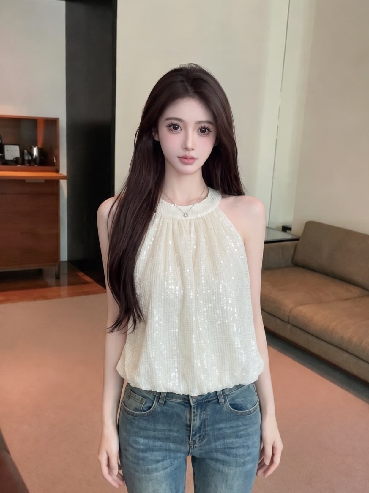 실사 프랑스식 빛나는 오프숄더 행침 목 맨위 여성 여름 부드러운 바람 고급 센스 작은 대중 디자인 쉬폰 작은 셔츠 상세 이미지 6