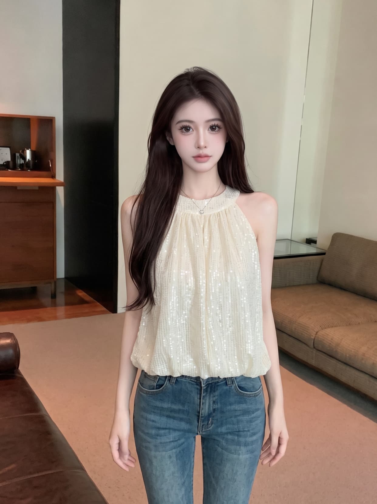실사 프랑스식 빛나는 오프숄더 행침 목 맨위 여성 여름 부드러운 바람 고급 센스 작은 대중 디자인 쉬폰 작은 셔츠 상세 이미지 7