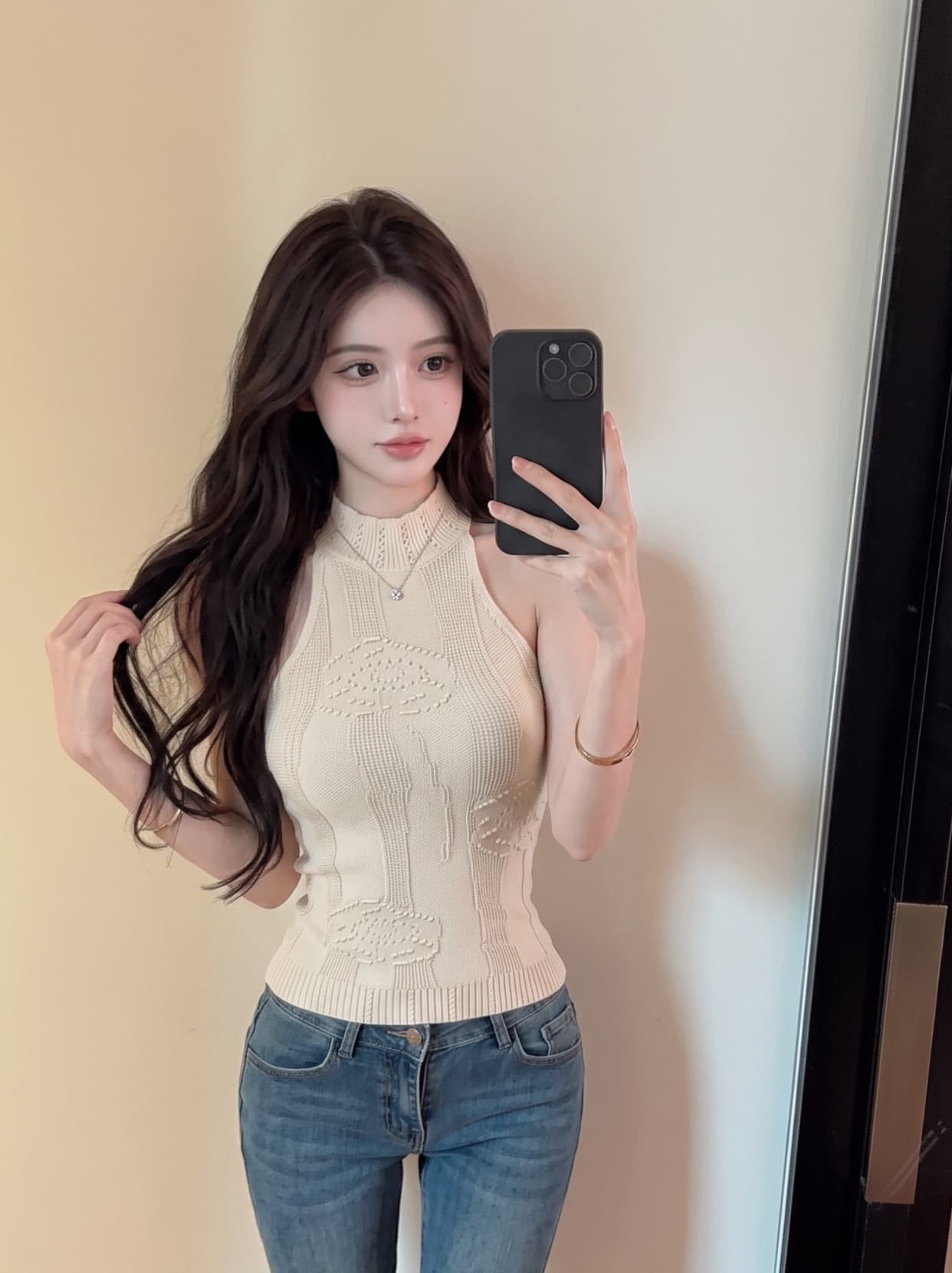 실사 핫걸 홀로우 아웃 트위스트 꽃 니트 행침 목 조끼 여성 여름 새로운 디자인 센스 몸매 가꾸기 슬림해 보이는 쇼트 스타일 맨위 상세 이미지 2