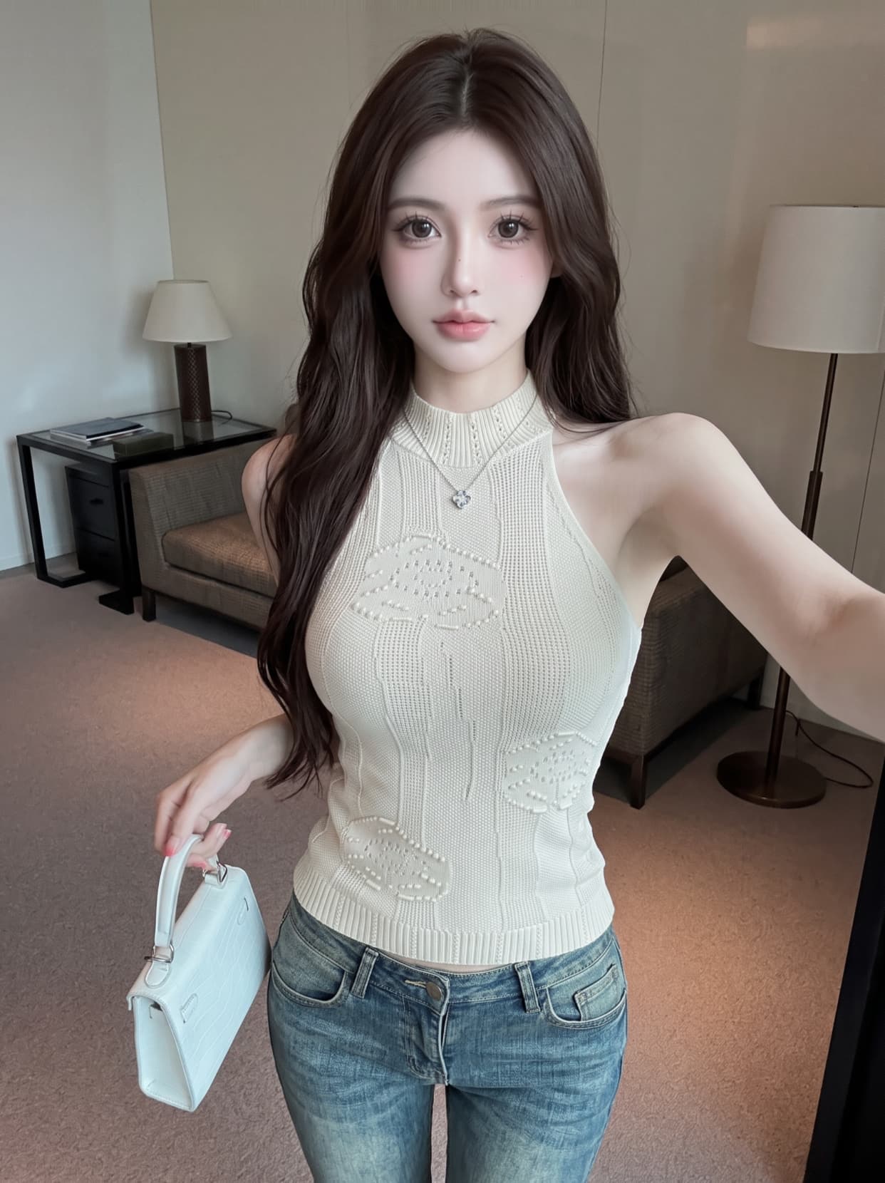 실사 핫걸 홀로우 아웃 트위스트 꽃 니트 행침 목 조끼 여성 여름 새로운 디자인 센스 몸매 가꾸기 슬림해 보이는 쇼트 스타일 맨위 상세 이미지 4