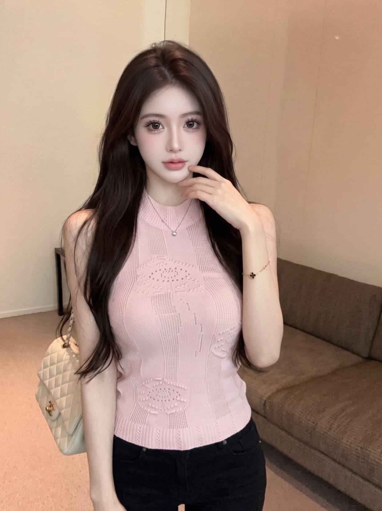 실사 핫걸 홀로우 아웃 트위스트 꽃 니트 행침 목 조끼 여성 여름 새로운 디자인 센스 몸매 가꾸기 슬림해 보이는 쇼트 스타일 맨위 상세 이미지 8