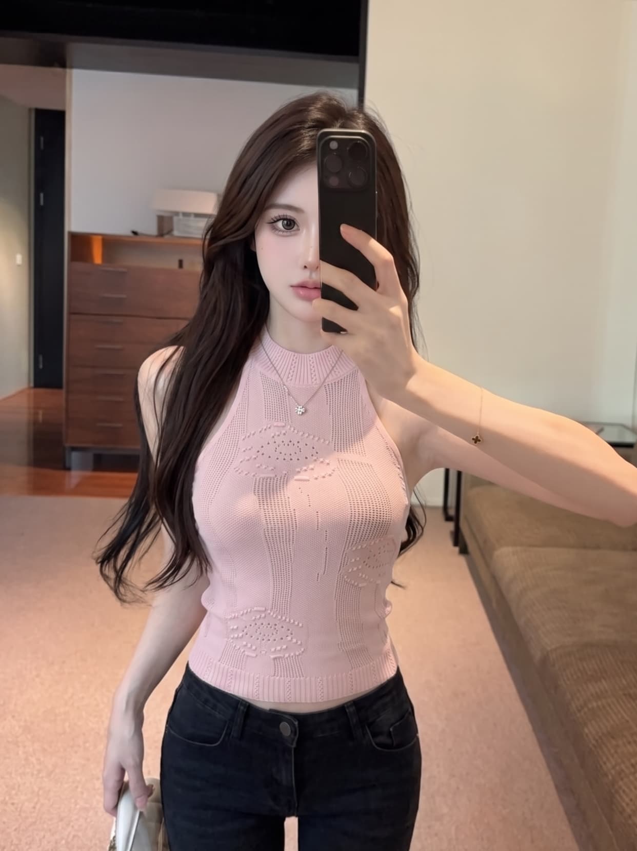 실사 핫걸 홀로우 아웃 트위스트 꽃 니트 행침 목 조끼 여성 여름 새로운 디자인 센스 몸매 가꾸기 슬림해 보이는 쇼트 스타일 맨위 상세 이미지 10