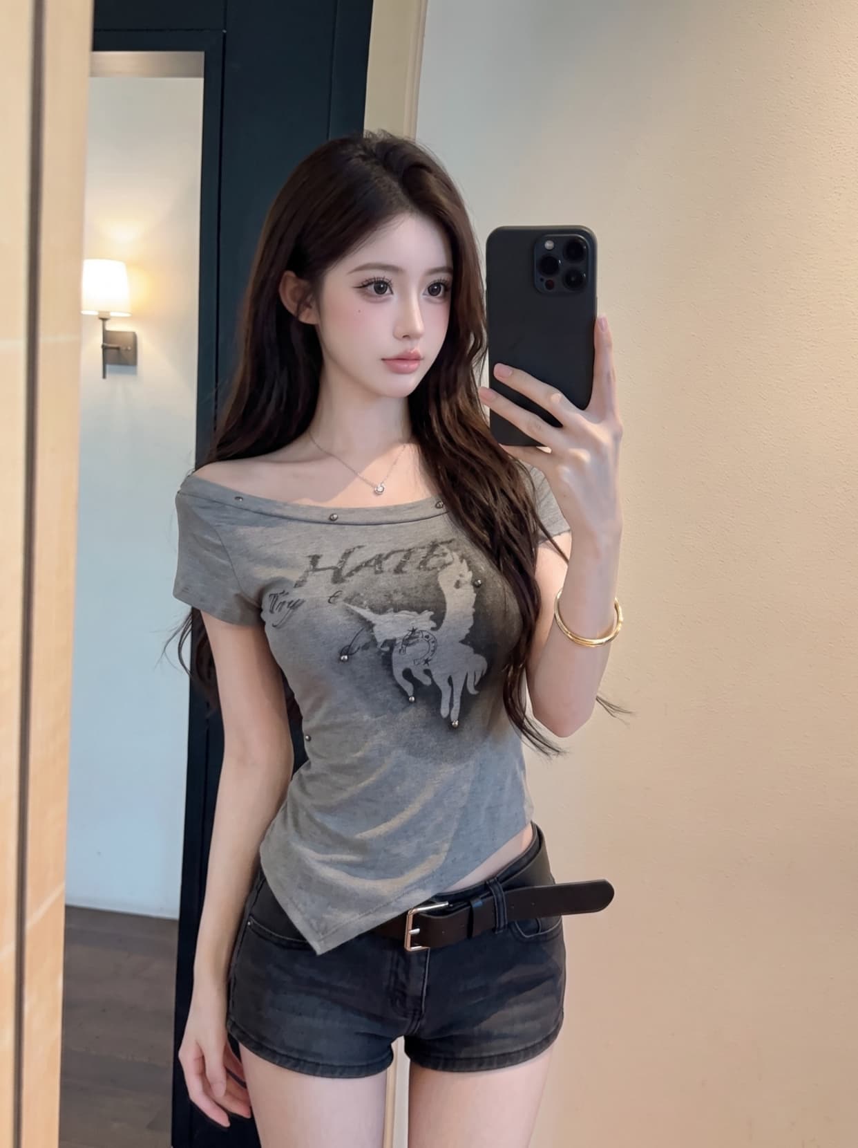 실사 아메리칸 핫걸 버드 나무 못 프린트 반팔 티셔츠 여성 여름 새로운 불규칙 다용도 슬림해 보이는 Chic 맨위 상세 이미지 1