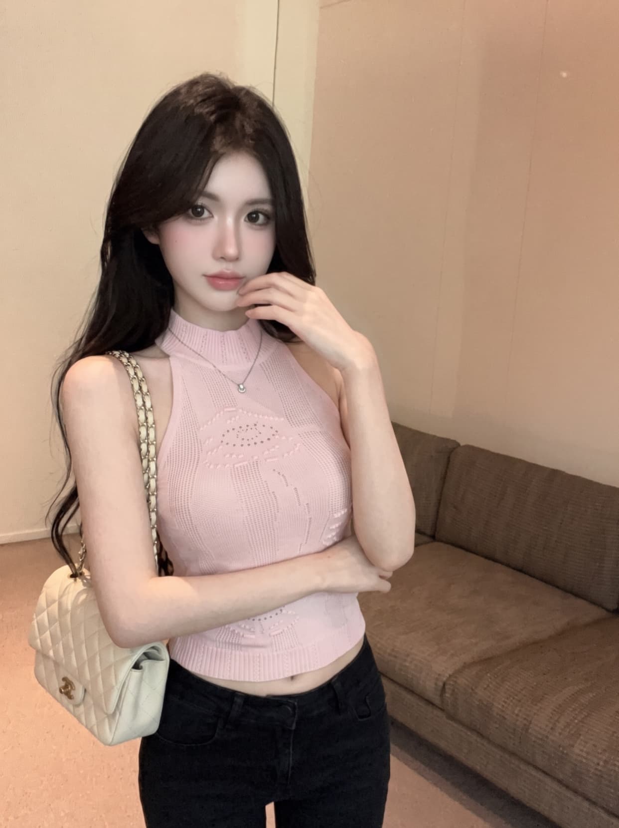실사 핫걸 홀로우 아웃 트위스트 꽃 니트 행침 목 조끼 여성 여름 새로운 디자인 센스 몸매 가꾸기 슬림해 보이는 쇼트 스타일 맨위 이미지 5