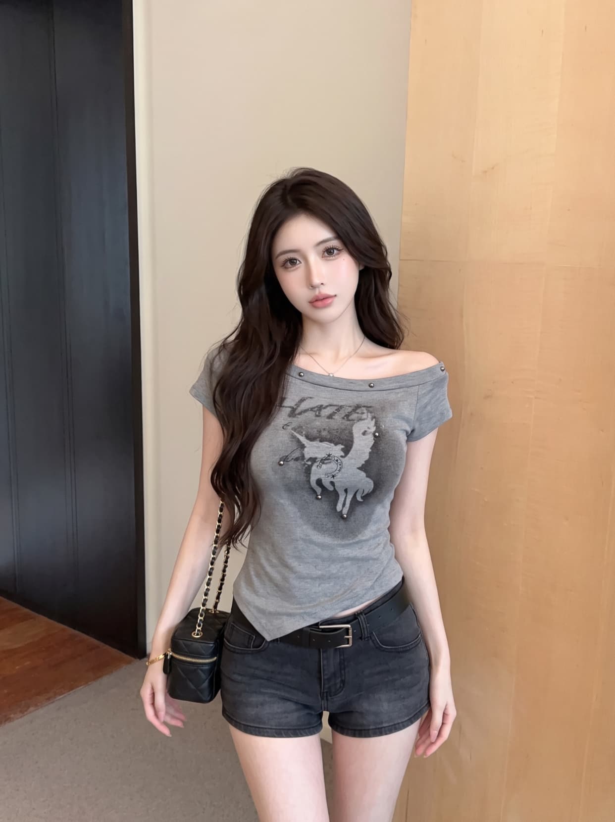 실사 아메리칸 핫걸 버드 나무 못 프린트 반팔 티셔츠 여성 여름 새로운 불규칙 다용도 슬림해 보이는 Chic 맨위 이미지 3